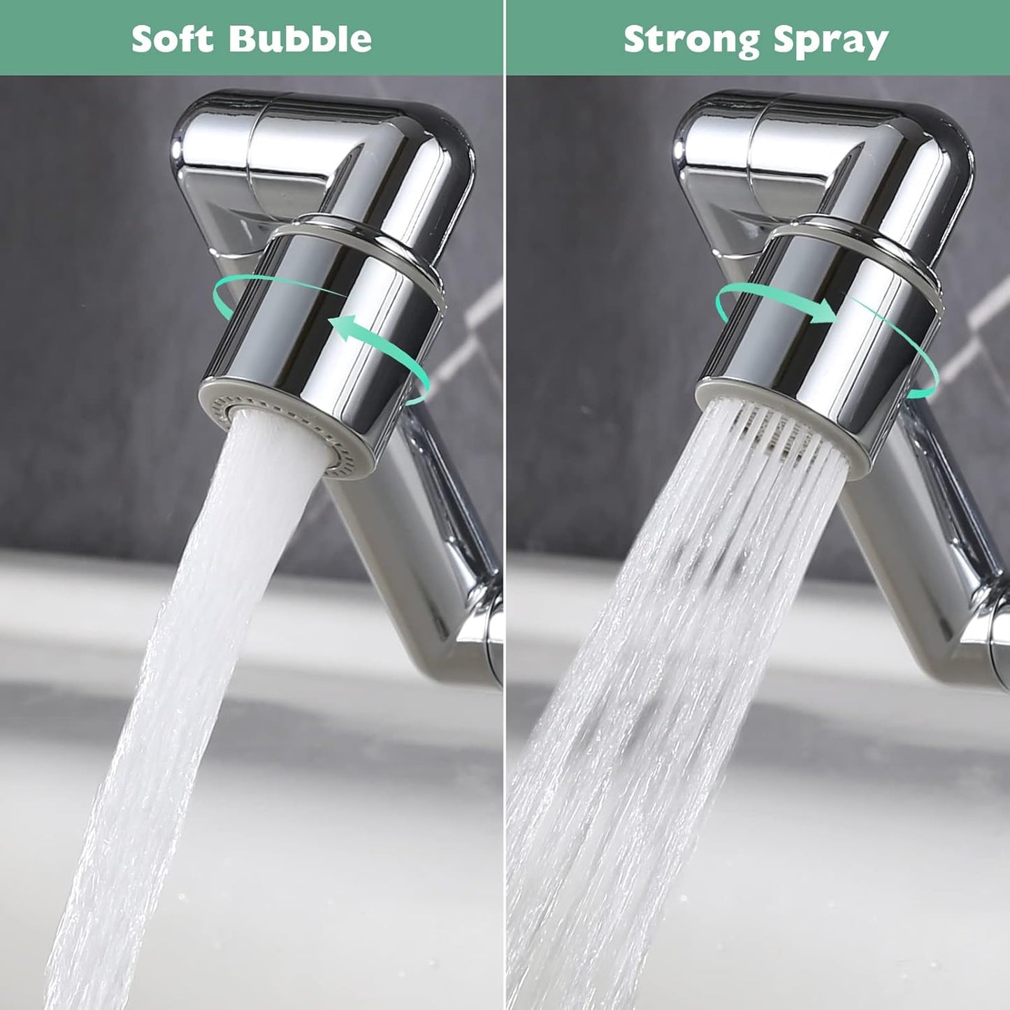 2 Pack 1440° Swivel Faucet Extender(Updated from 1080°),Robotic Arm Faucet Aerator with Female/Male Thread, Faucet Attachment with 2 Water Mode for Kitchen or Bathroom, Plastic Sink Aerator Chrome