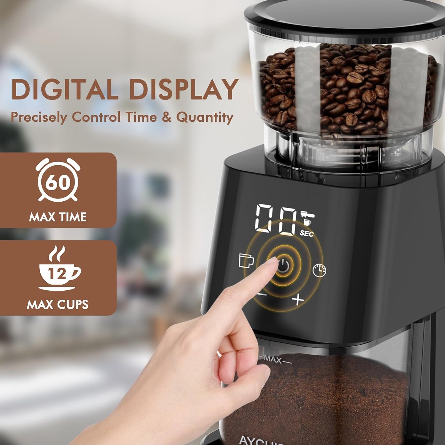 Burr Coffee Grinder Electric, Adjustable Burr Mill with 30 Grinding Settings, Coffee Bean Grinder with Touchscreen, 2-12 Cups