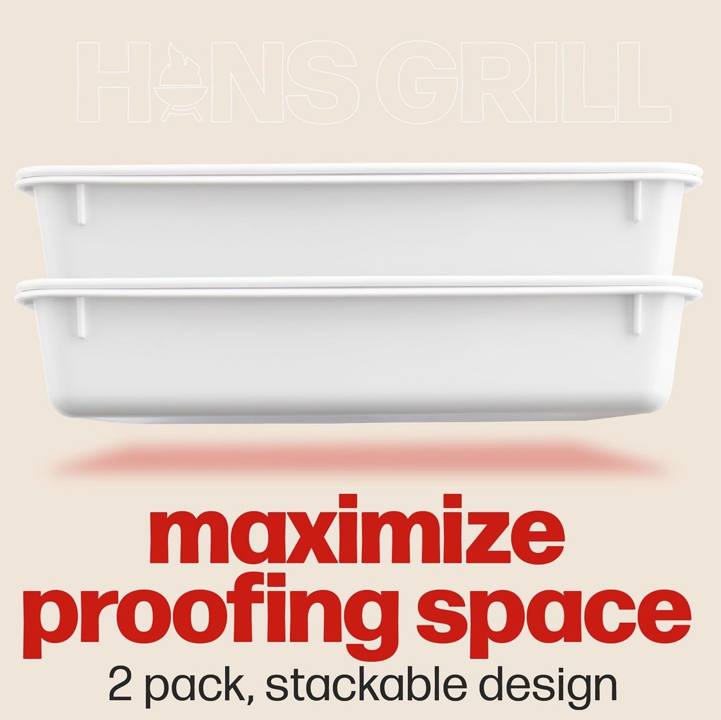 Hans Grill Pizza Dough Proofing Box - Pack of 2 Stackable BPA-Free Trays with Covers - Perfect as a Bread Proofing Box and Dough Container - Premium Quality Pizza Storage Container (2 Pack Large)