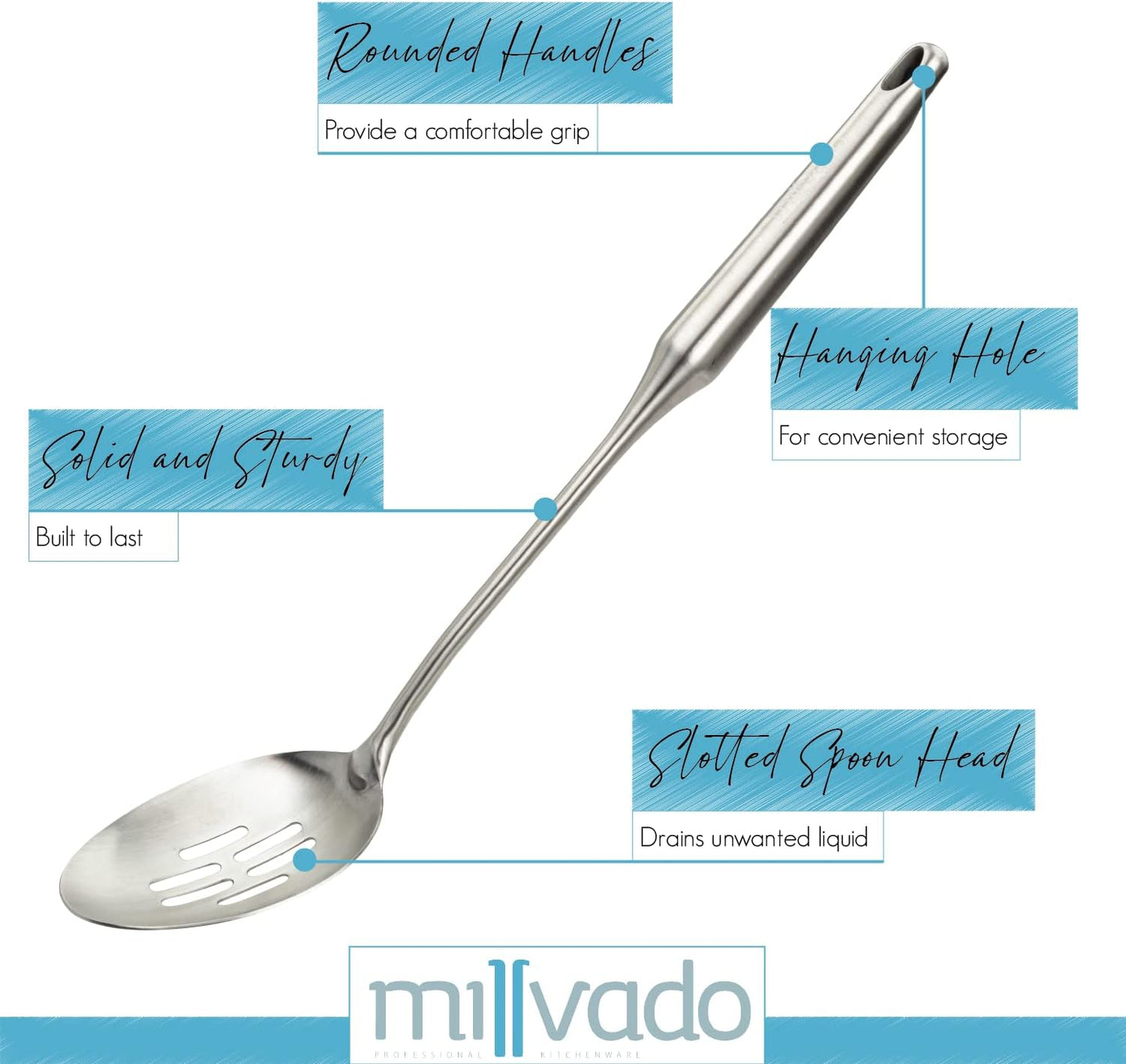 Stainless Steel Slotted Cooking Spoon, Large Metal Chef Strainer Utensil For Cooking, Serving, And Mixing, The #1 Dishwasher Safe Kitchen Tool, 15" Long Spoon With Holes