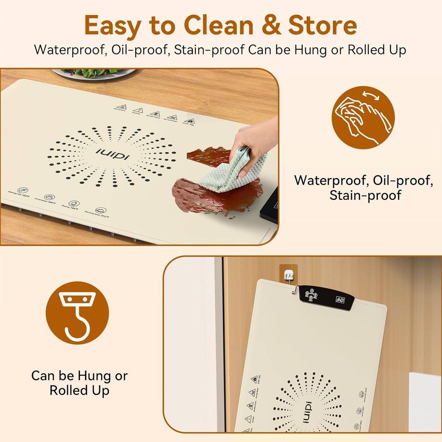 Food Warming Mat, IUIPI Electric Warming Tray with 7 Temperature Settings 2-12H Timer and Child-Lock Fast Full Surface Heating Roll Up Food Warmers for Parties Buffet Gatherings Countertop