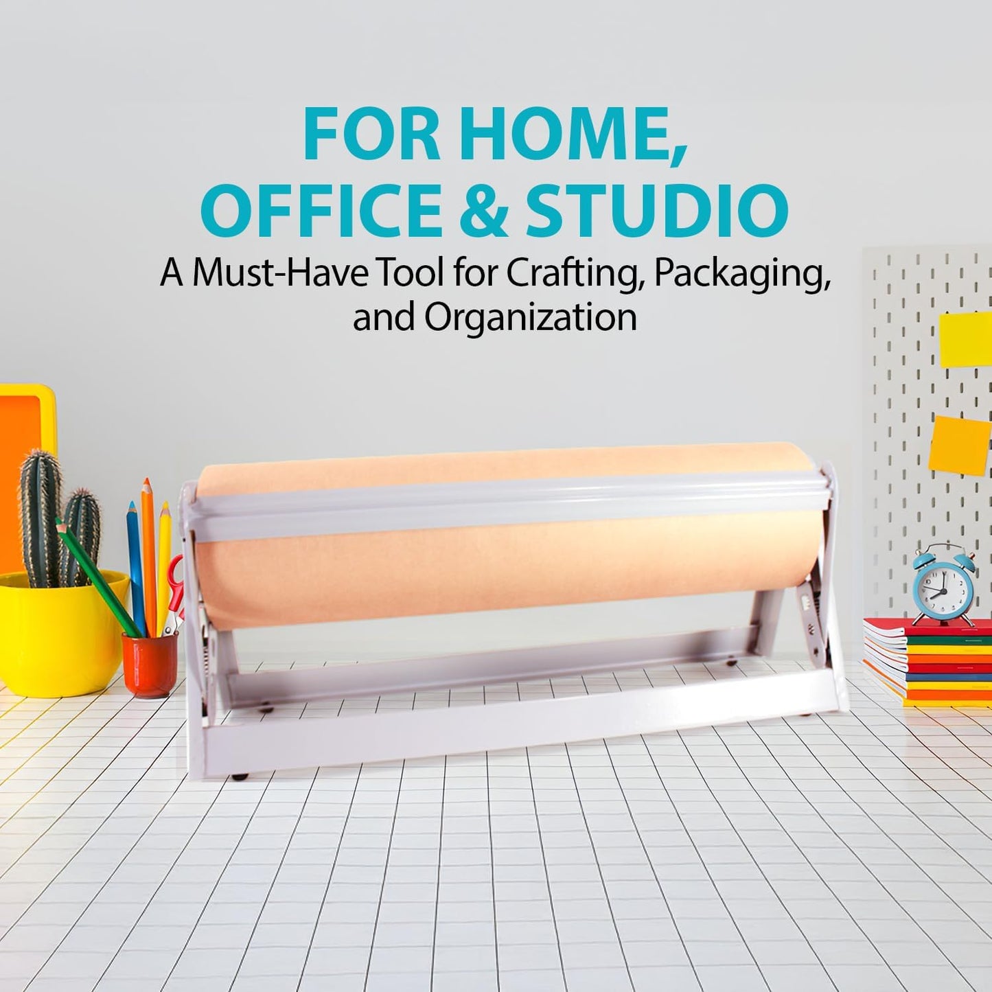 30" Wide Roll Paper Dispenser with Cutter – Wall Mounted Roll Dispenser with Serrated Cutter – Fits Craft, Freezer, Wrapping, Butcher Paper Roll or Cling Film – Heavy-Duty, Grey