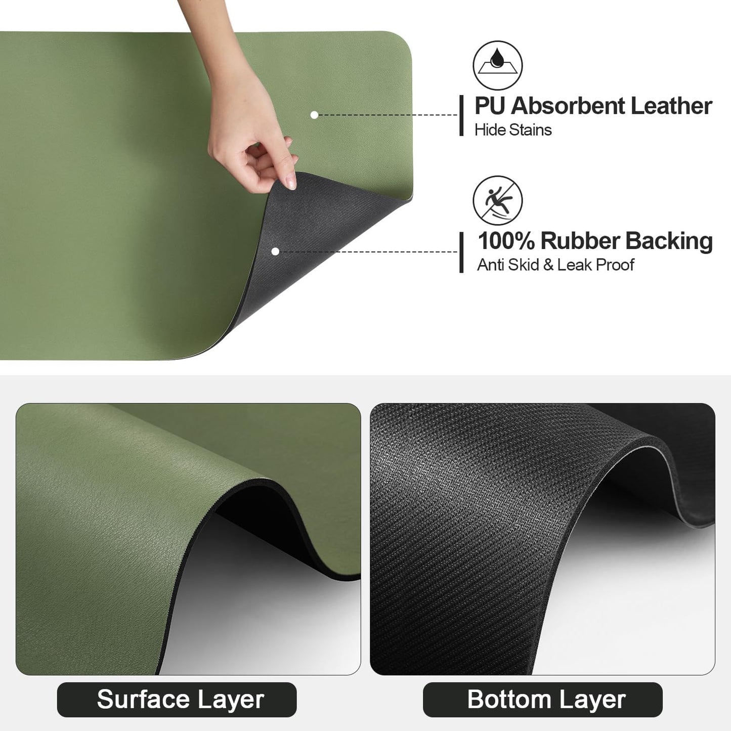 Dish Drying Mat for Kitchen Counter | Coffee Bar Mat for Countertops | Heat Resistant Drainer Mat with Non-slip Rubber Backed | Hide Stain Kitchen Absorbent Draining Mat | Green 16"x20"