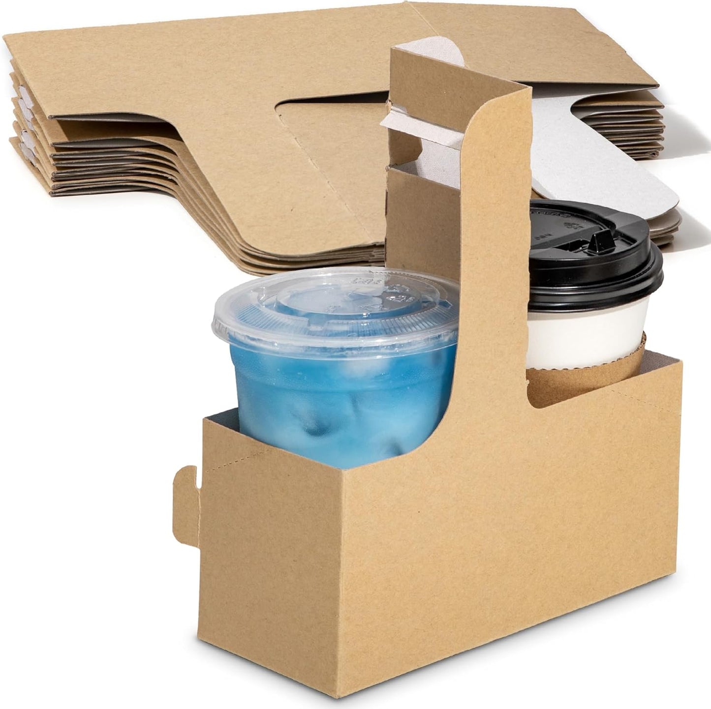 FMP Brands 2 Cup Disposable Drink Carrier with Handle, 200 Pack Kraft Paperboard Handled Drink Carriers 12-30 oz to Go Coffee Cup Holder, Cup Carrier for Cold Hot Drinks, Takeout, Cafe