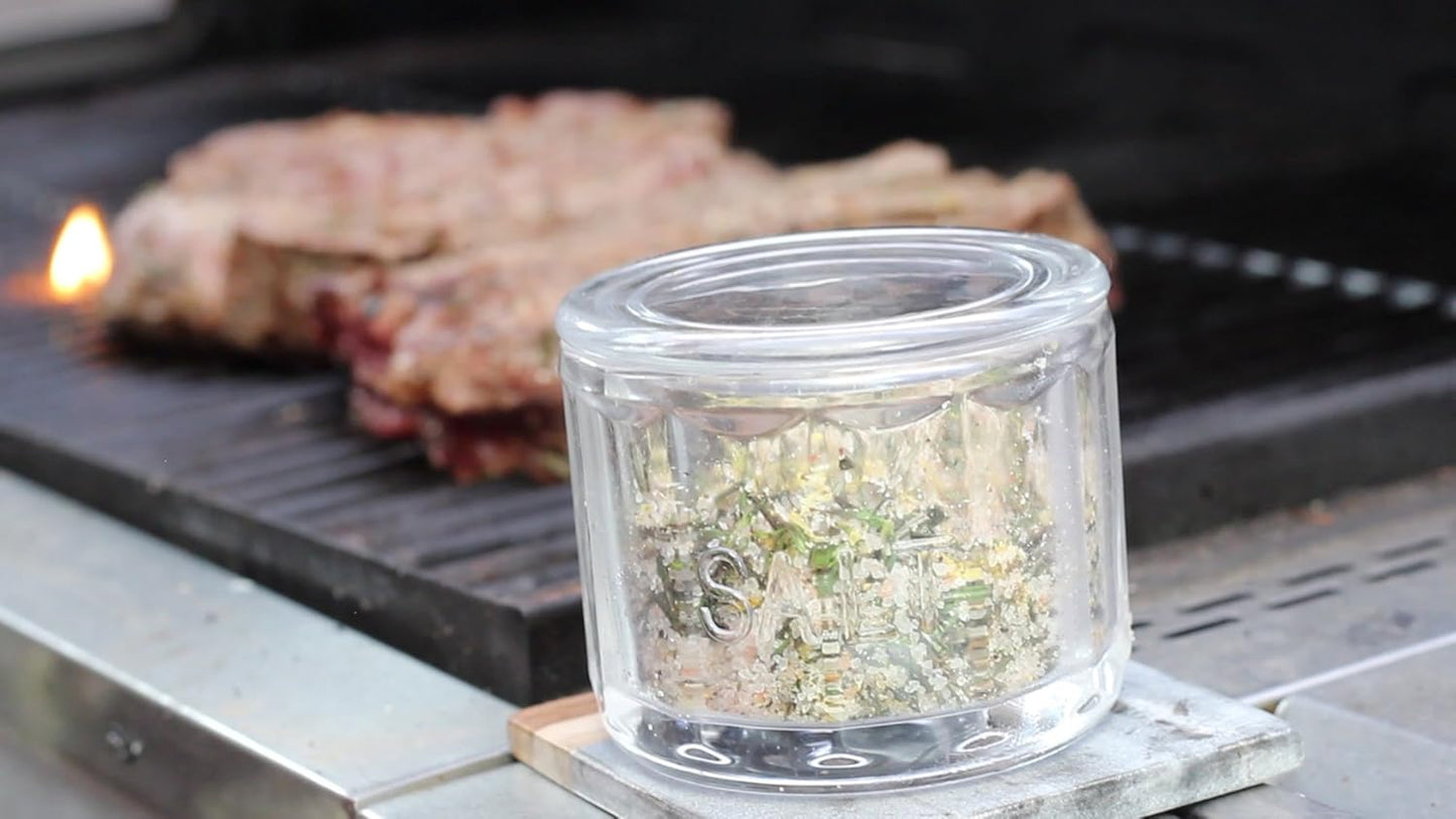 KooK Glass Salt Cellar, with Lid, Embossed Pressed Glass, Clear Storage Container, for Coffee, Sugar, Spices and Candies, Dishwasher Safe, 10 oz (Clear)