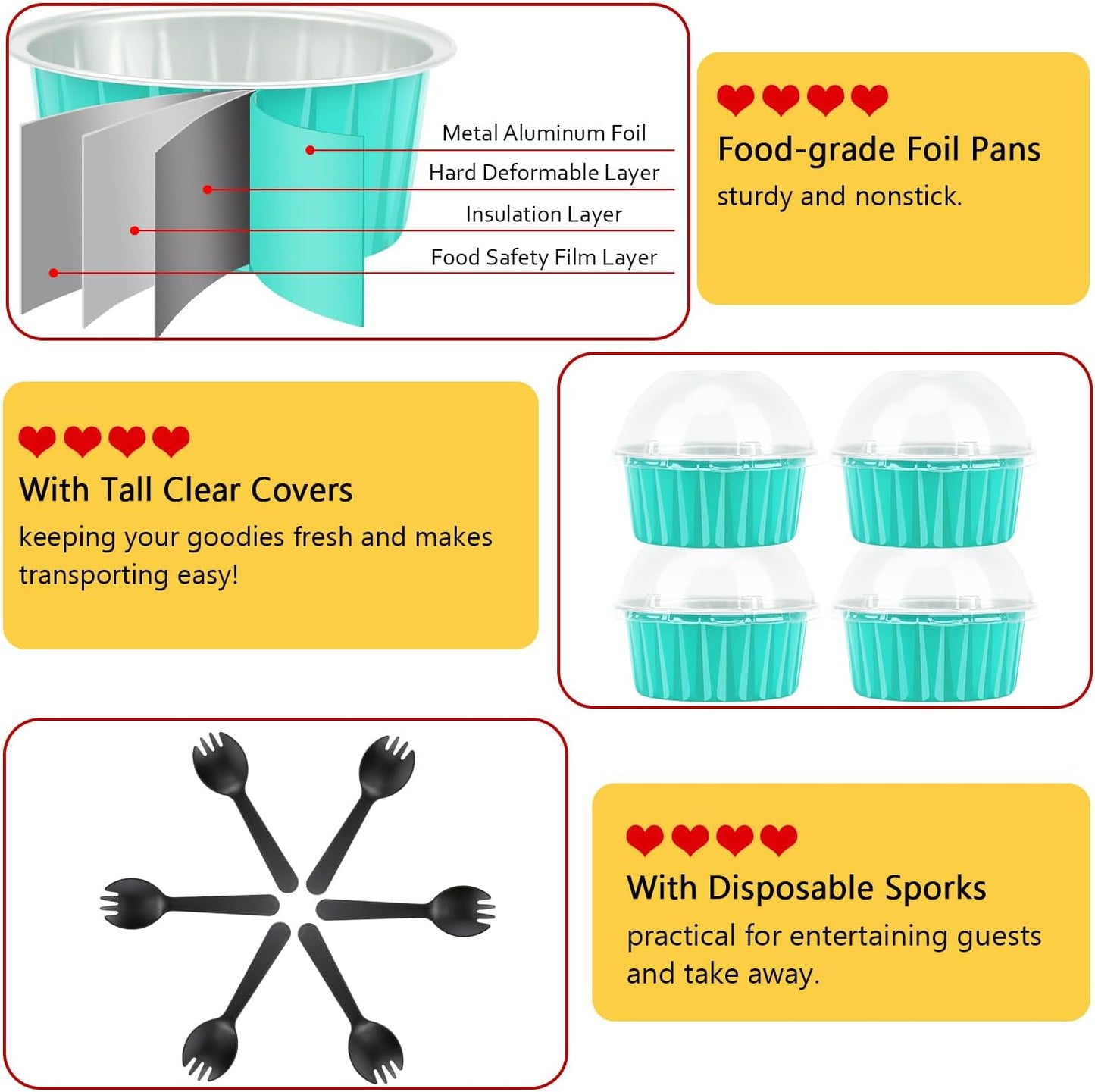 Cupcake Pans with Dome Lids 100 Pack,LNYZQUS 5oz Mini Aluminum Baking Pans Cupcake Cups Muffin Tin,Disposable Ramekins Mini Cake Pans Cupcake Containers Holders -Cyan Blue
