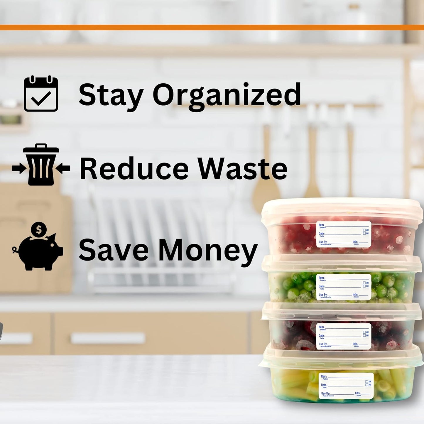 2x1 Dissolvable Food Labels, 250 Label Stickers, Bottle Labels for Storage Bins, Sticker Labels for Food containers, (250, Blue)