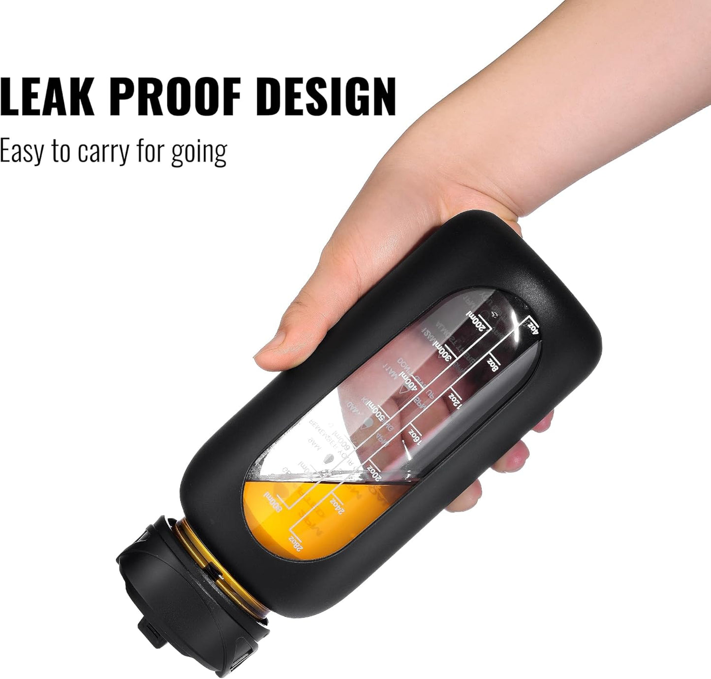 CIVAGO 32 oz Glass Water Bottle with Straw and Handle, Large Sports Motivational Water Bottle Flask with Time Marker and 2 Lids, Leakproof Water Jug Canteen with Silicone Sleeve for Gym,Camelia