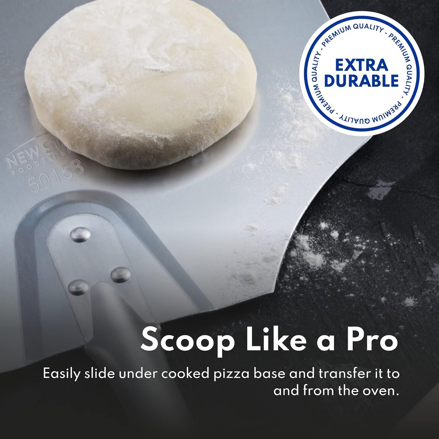 New Star Foodservice 50172 Aluminum Pizza Peel, Wooden Handle, 12 x 14 inch Blade, 52 inch overall