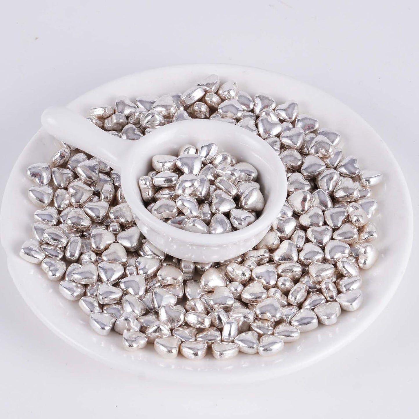 Kasvan Silver Heart Shapes Sprinkles - Edible Candy Pearls 100g/3.58 Oz, Mix Size, Baking Cake Decorations, Ice Cream Toppings and Cookie Decorating, Wedding Party Chirstmas Supplies (Silver)