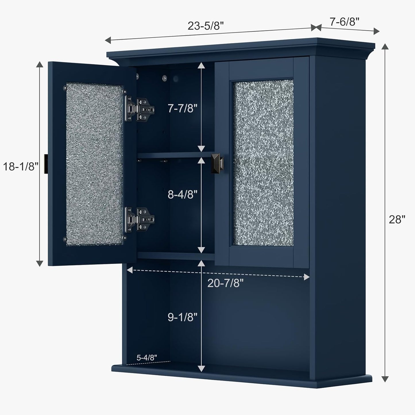 Bathroom Cabinet Wall Mount, Medicine Cabinet Over Toilet Storage Cabinet with Glass Door Build-in Spirit Level Cupboard Hanging Storage for Bathroom Laundry Kitchen Living Room (Ultramarine)