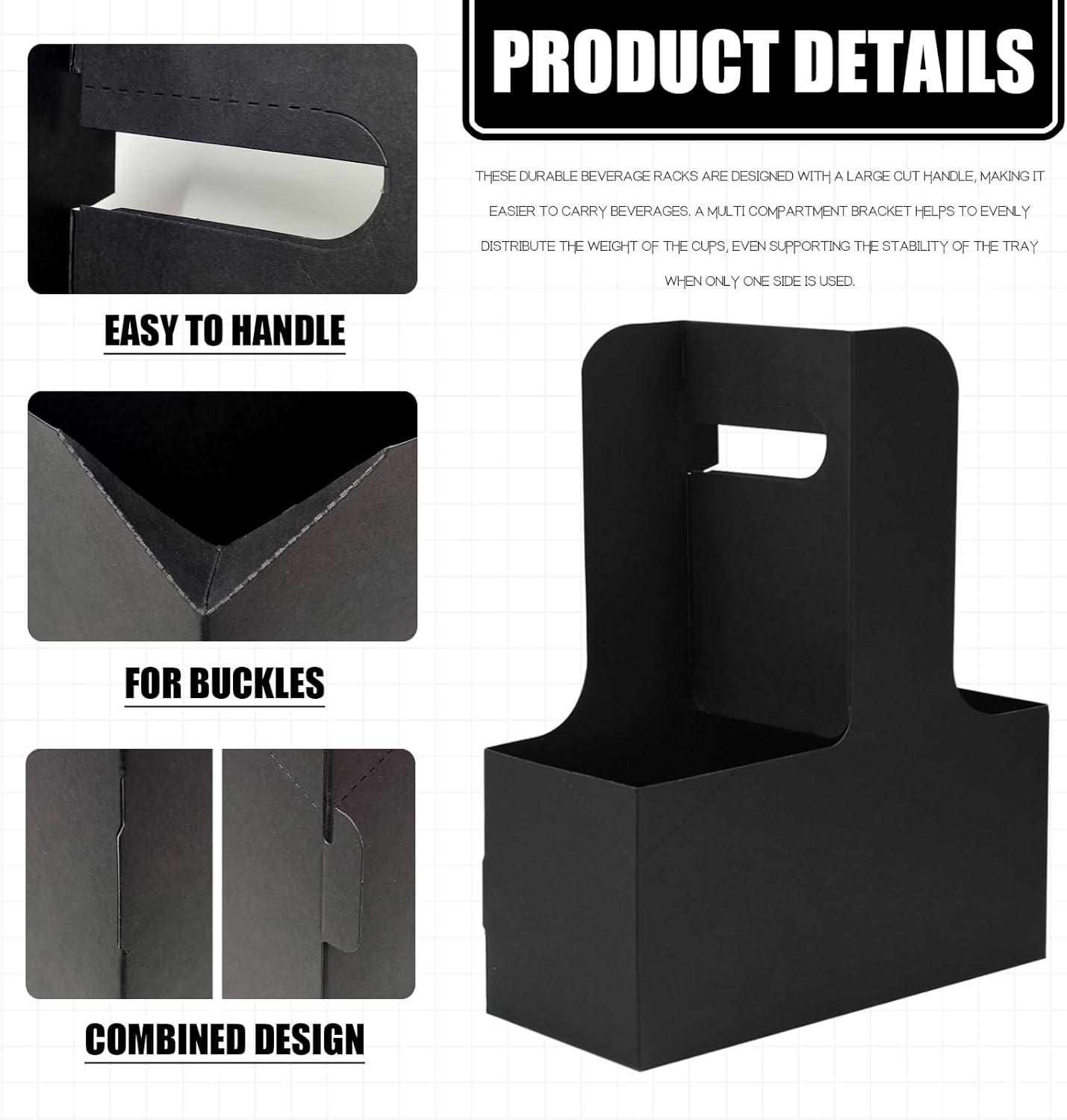 2 Cup Disposable Drink Carrier for Delivery with Handle,15 Count Black Paperboard Cup Holder,Cup Carriers for Hot or Cold Drinks,Coffee Carrier, Food Delivery,Take Out Cup Carriers (Black, 15 PCs)