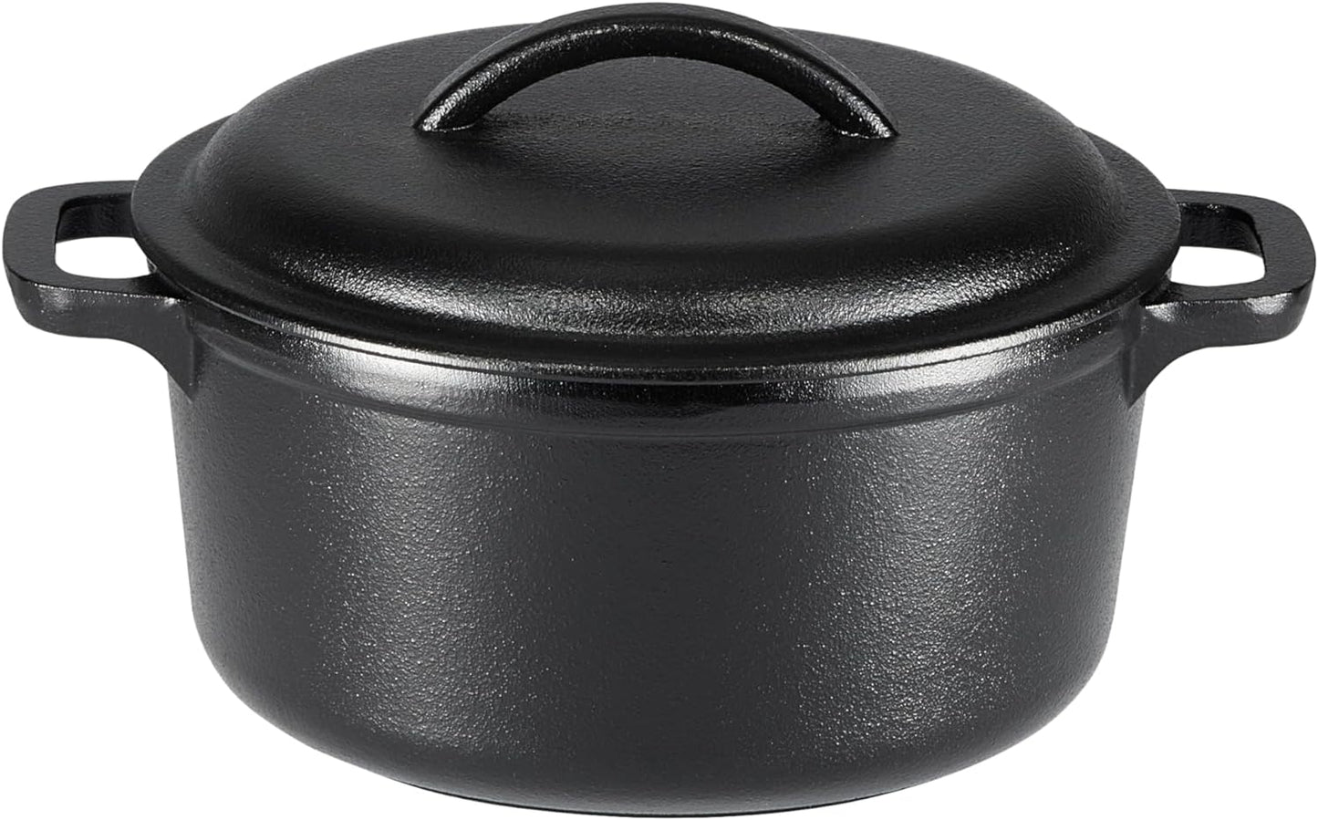 Amazon Basics Round Pre-Seasoned Cast Iron Mini Dutch Oven Pot with Lid and Dual Handles, 2-Quart, Black