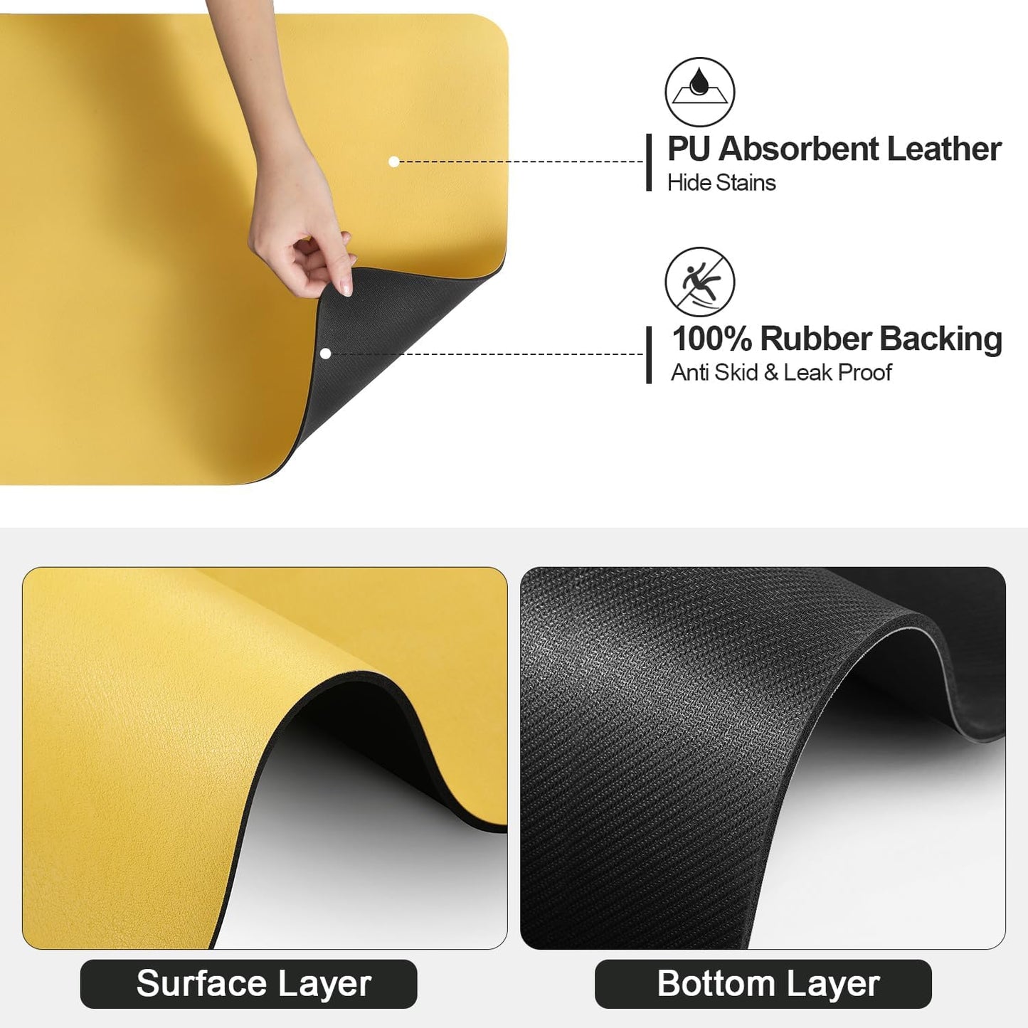 Dish Drying Mat for Kitchen Counter | Coffee Bar Mat for Countertops | Heat Resistant Drainer Mat with Non-slip Rubber Backed | Hide Stain Kitchen Absorbent Draining Mat | Yellow 18"x24"