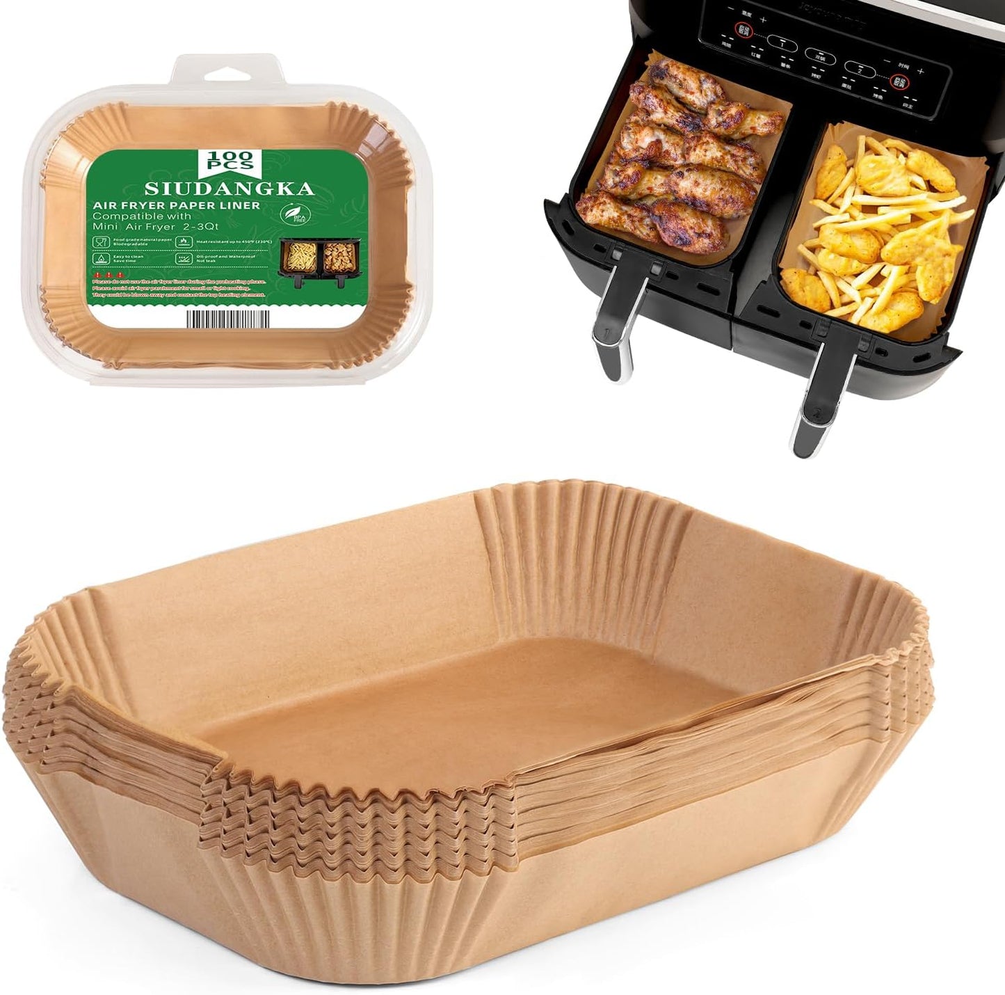 Air Fryer Liners Disposable, 200 pcs Rectangle Air Fryer Parchment Paper Sheets Air Fryer Accessories for Ninja SL401 DoubleStack XL 2-Basket Air Fryer