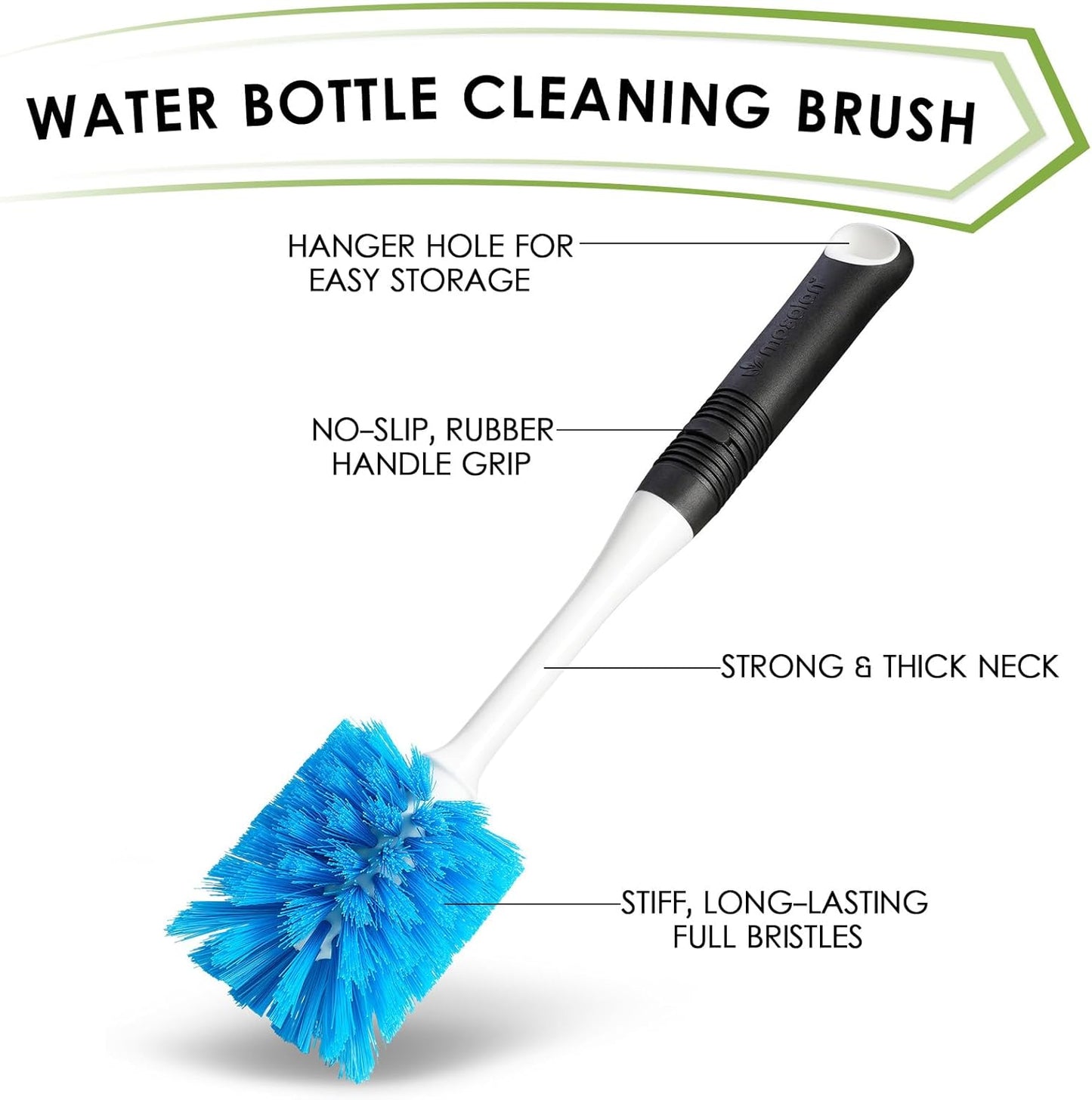 Dish Brush Set of 3 with Water Bottle Brush, Dish Scrub Brush and Scrubber Brush, Long Handle Kitchen Scrub Brushes for Dishes, Bottles, Cups, Pots, Pans and Sinks, Flat Head