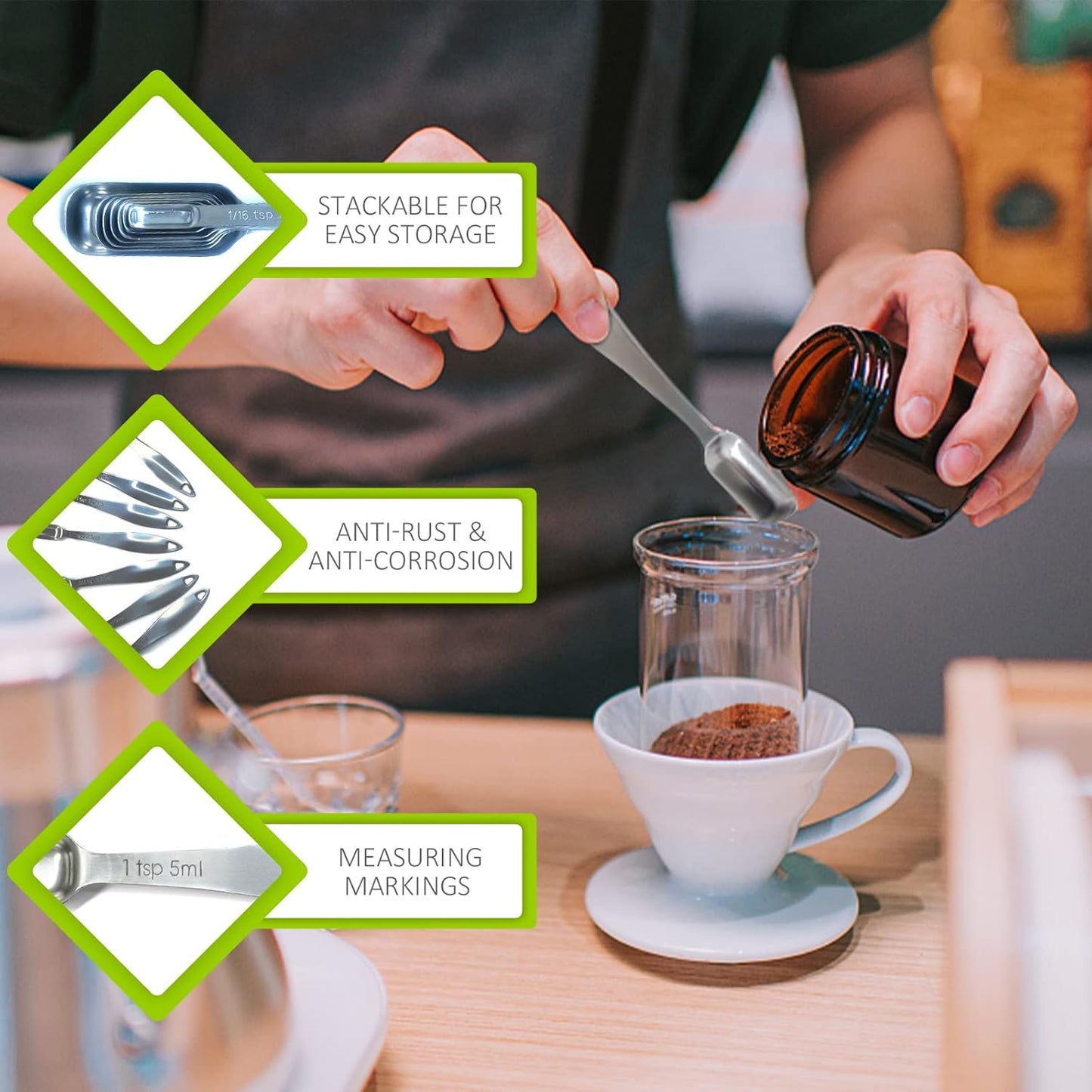 2PCS 1Teaspoon (1/3tbsp, 5ml) Single Measuring Spoon, Individual Stainless Steel Long Handle Measure Tablespoon Only