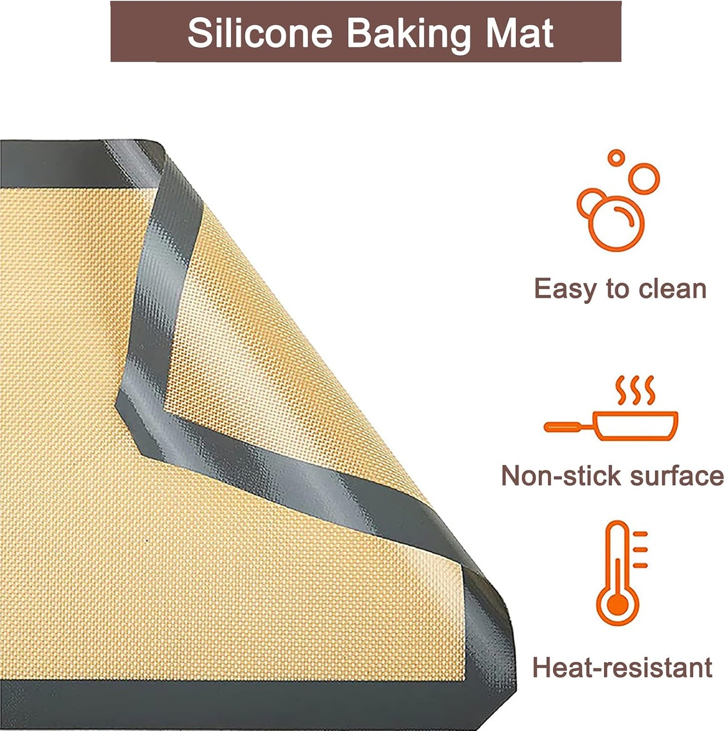 Inmorven 2-Pack Non-Stick Silicone Baking Mat, Food Safe Non Slip Heat Reusable Silicone Liner Sheet for Baking Cookies Pastries Bread Rolling Dough Oven Tray