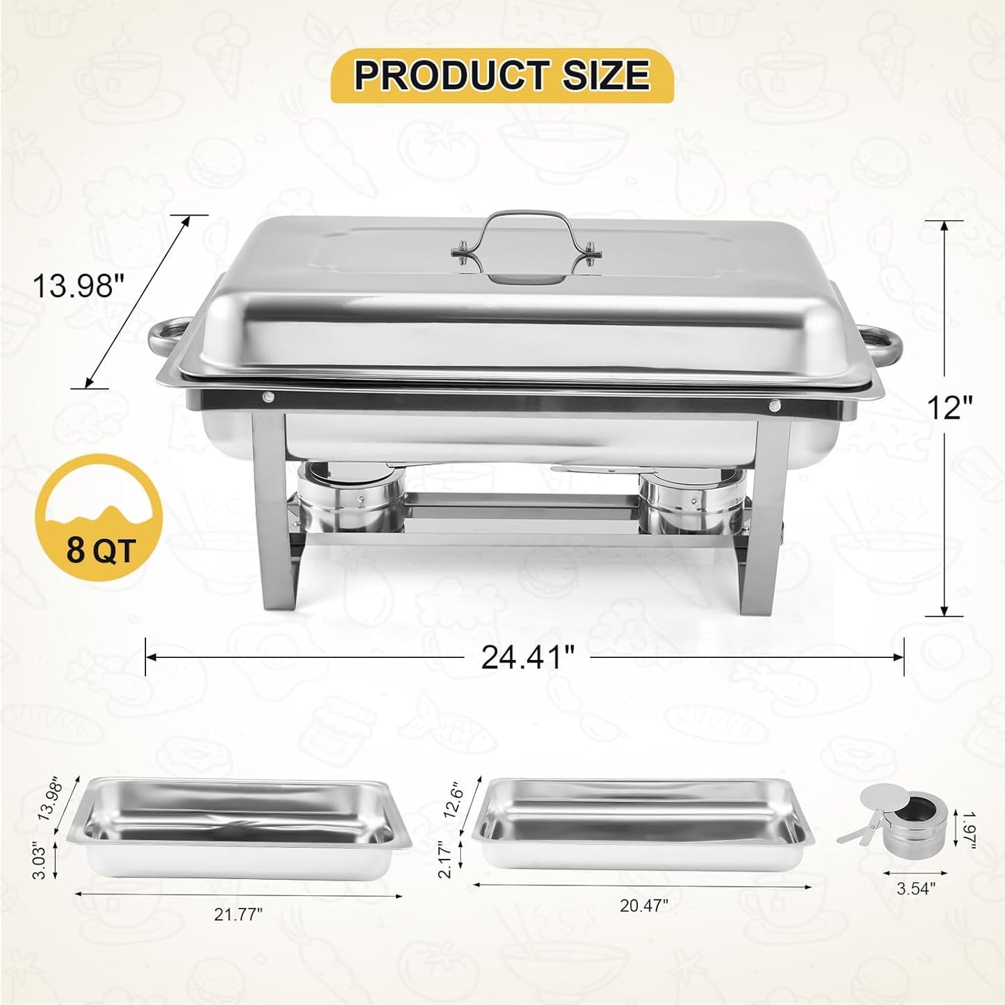 GarveeHome Chafing Dishes for Buffet 4 Pack, 8 Qt Stainless Steel Chafers and Buffet Warmers Sets With Lid, Rectangle Serving Food Warmer Catering Supplies Buffet Display for Parties, Silver