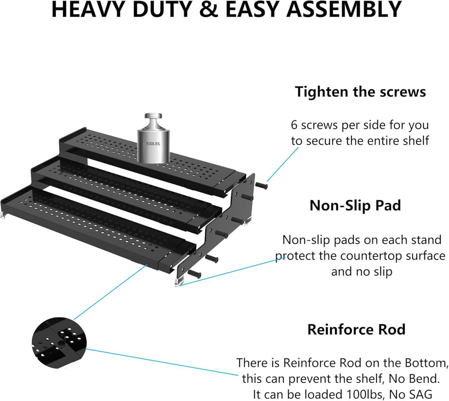Expandable Spice Rack organizer with 3-Tier step shelf,Modern Design heavy duty,Non Skid and Visibility ,Great for Kitchen Cabinet,Bathroom,dressing table,Cupboard, Pantry and more(1PACK/GUN-GREY)