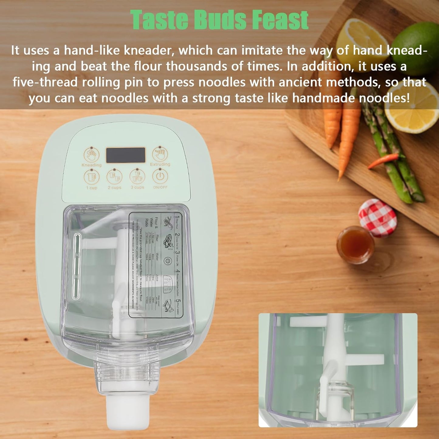 260w Automatic Pasta Machine, Electric Pasta Noodle Machine, 12 Noodle Shapes Pasta Machine With Measuring Cup,Capacity 0.6kg/ 1.32lbs,Can Make Long Noodles, Spaghetti, Macaroni (Green)