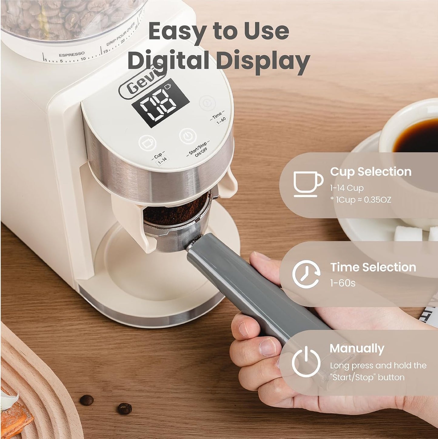 Gevi Coffee Grinder Electric,Coffee Bean Grinder with 35 Grind Settings for Espresso,Drip,French Press,Burr Coffee Grinder for Home Use,Anti-static Design,Beige