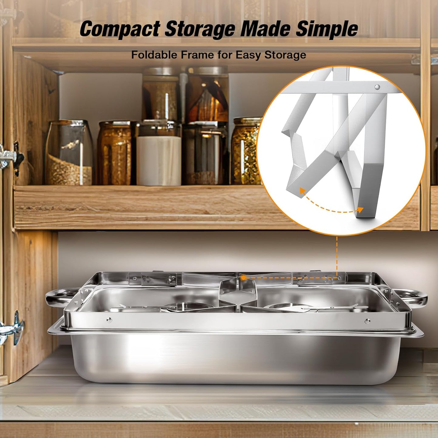 Chafing Dishes for Buffet (9QT, 6 Pack) - Easy Assembly, Food-Grade Stainless Steel Chafers for Catering w/Rolled Edge Design, Foldable Frame, for Party, Banquet (Full Size Food Pan)