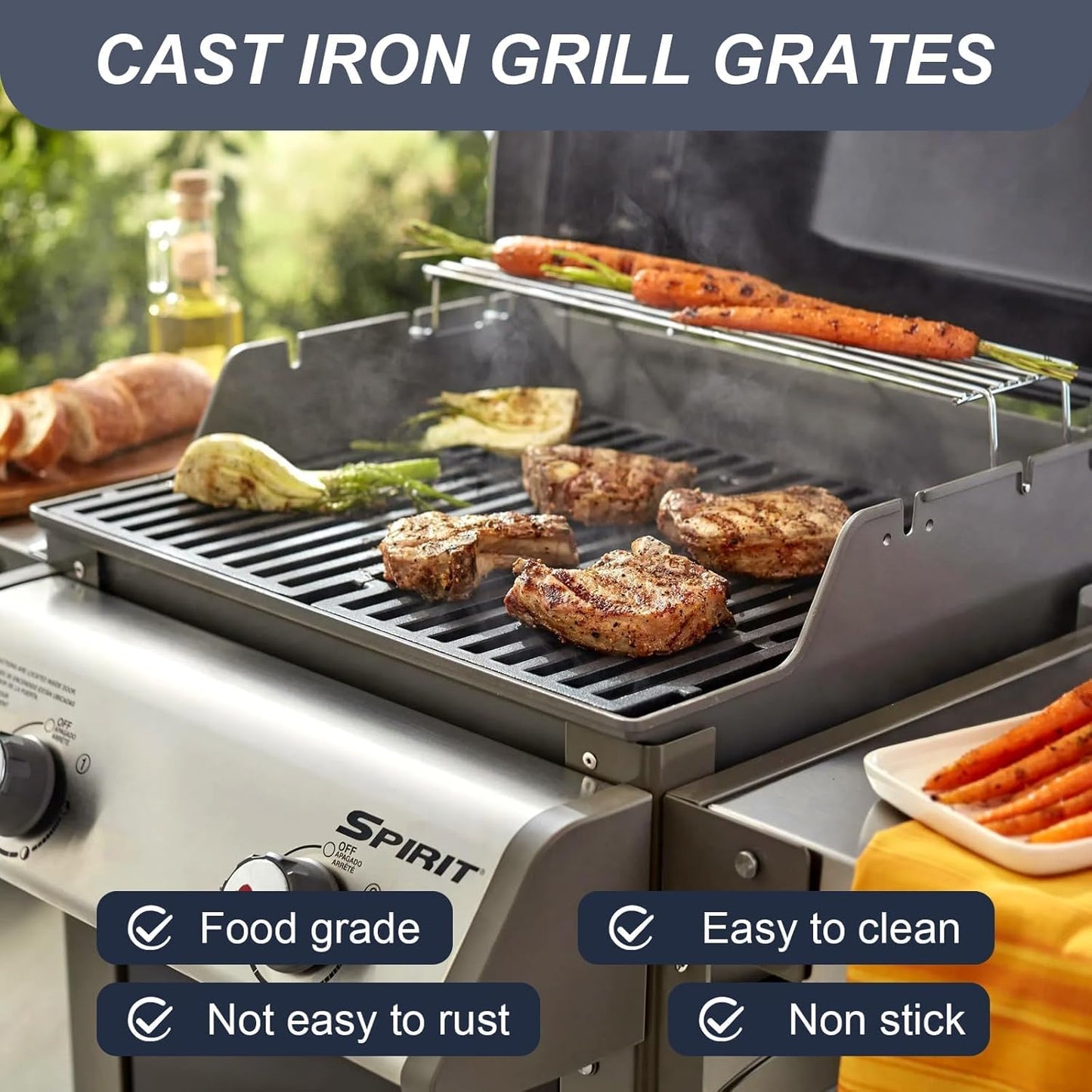 7637 Grill Parts for Weber Spirit E210, 17.5 Inch Grill Grates for Weber Spirit E210, E220, S210, S215 with Front Control,Replacement Parts for Weber Spirit 200 & GS4 Spirit II E210, Spirit II E220