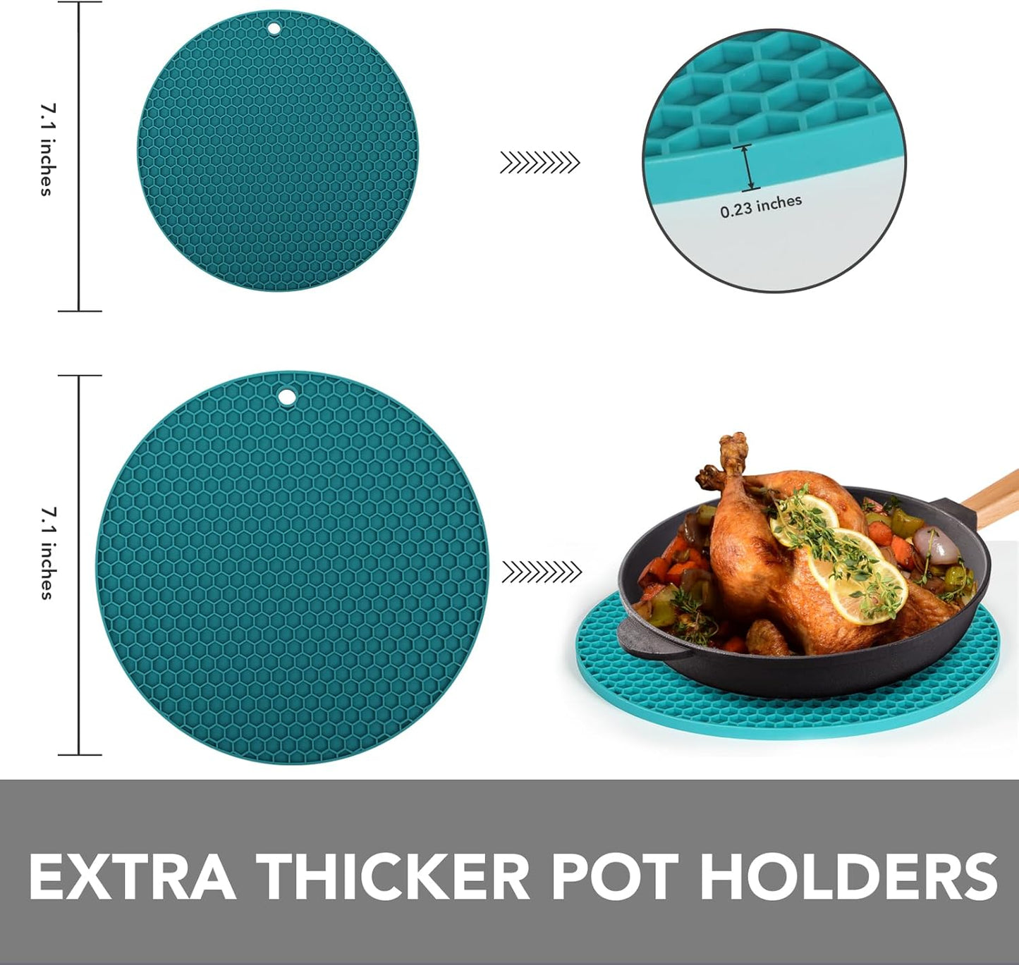 Joyhalo Trivets for Hot Dishes - Hot Pads for Kitchen, Silicone Pot Holders for Hot Pots and Pans, Silicone Mats for Kitchen Countertops, Table, Flexible Easy to Wash and Dry, Green