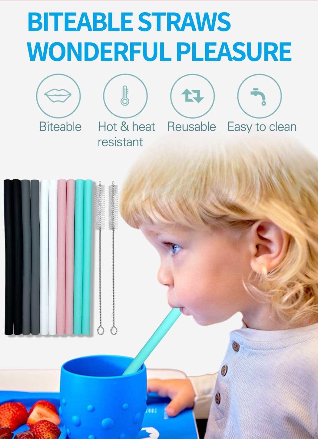 Silicone Straws Set of 10 Straight Smoothies Straws Large Silicon Reusable Drinking Straws with Cleaning Brushes Extra Long for 20oz and 30oz Tumbler - Flexible