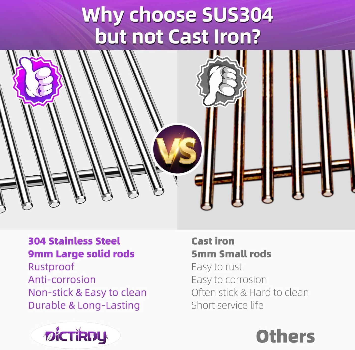 9MM 18 7/8" Stainless Steel Genesis 2 Grill Grates for Weber Genesis ii E-310 E-315 E-325 E-330 E-340 S-335 S-340 GS4 Grills Replacement Parts for Weber 66095 Genesis ii 300 LX 300 Series