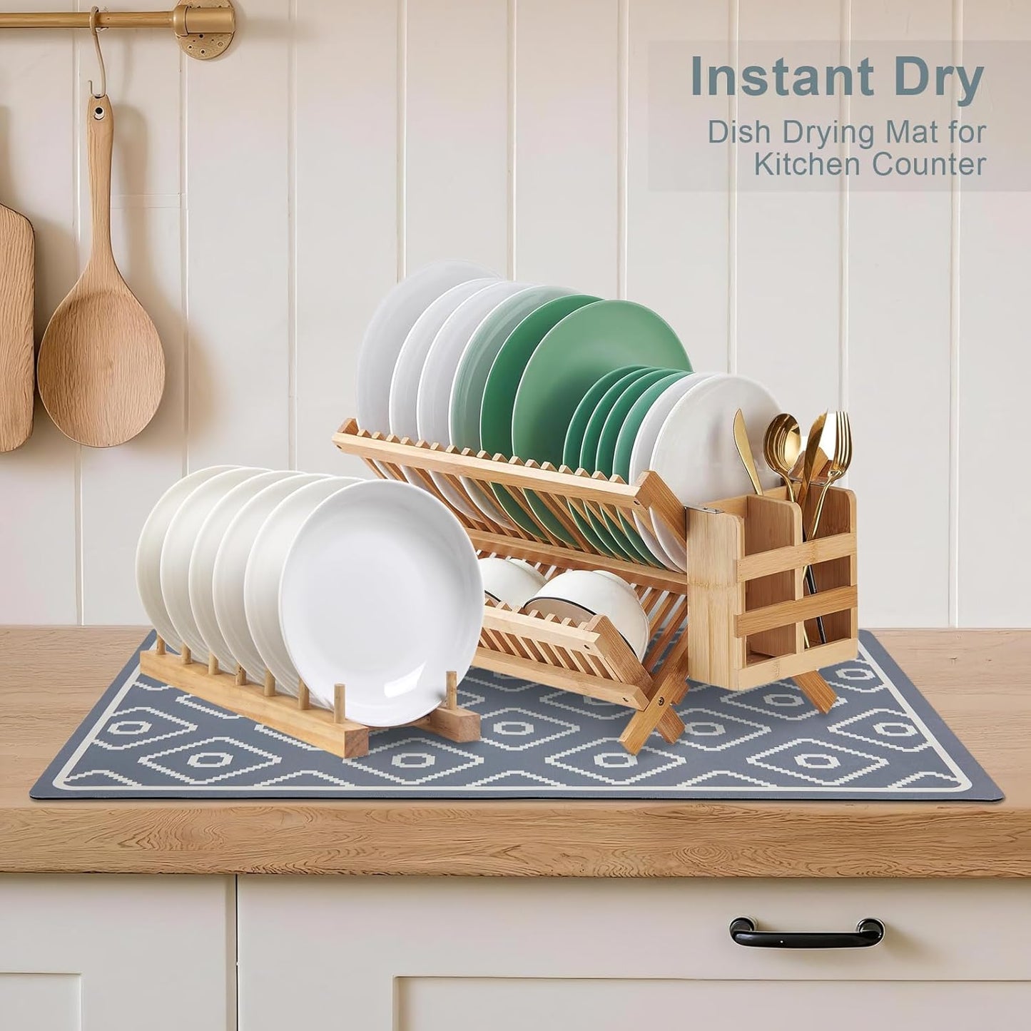 SUEH DESIGN Dish Drying Mat, Absorbent Coffee Mat 19.6 x 11.8 in Quick Dry Kitchen Drying Dish Drain Mat for Kitchen Counter Coffee Bar, Gray