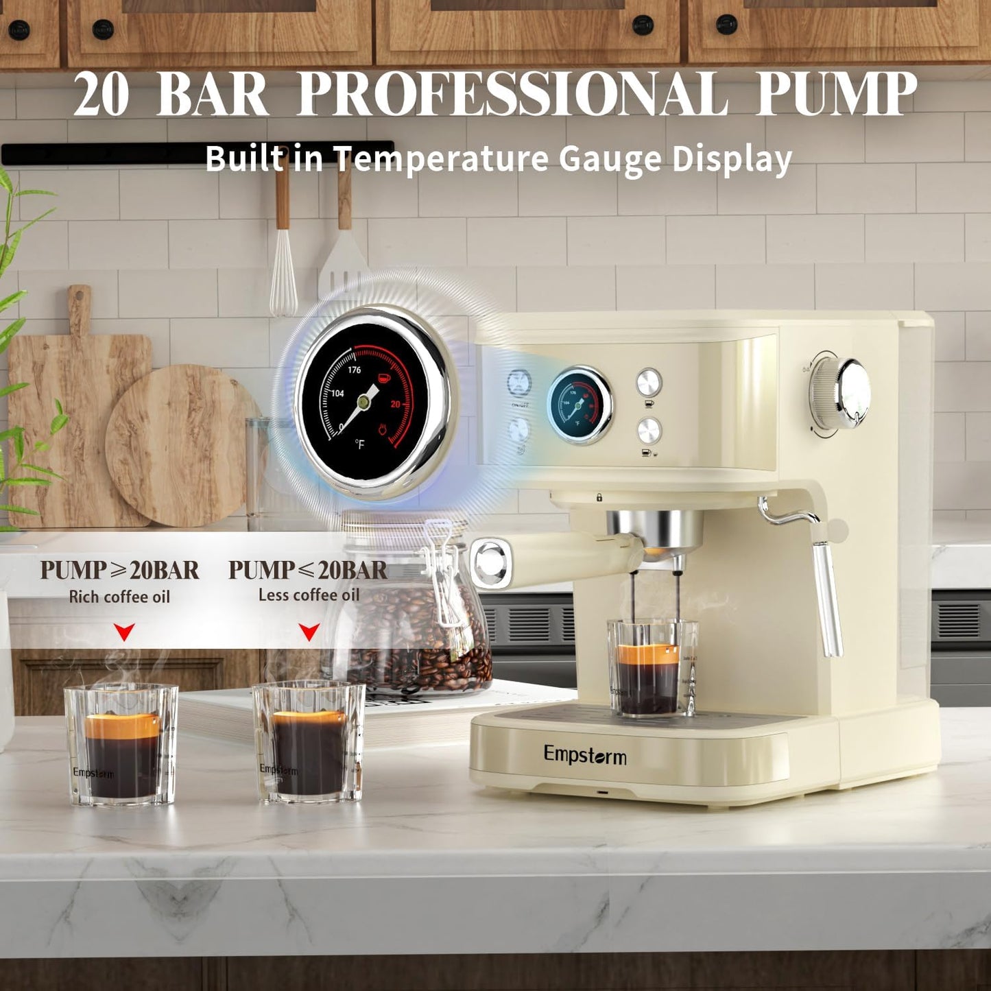 Espresso Machine 20 Bar, 2 in 1 Espresso Maker with Milk Frother Steam Wand for Latte and Cappuccino, Powder and Capsule Portafilter, 50oz Removable Water Tank Coffee Machine for Home-White