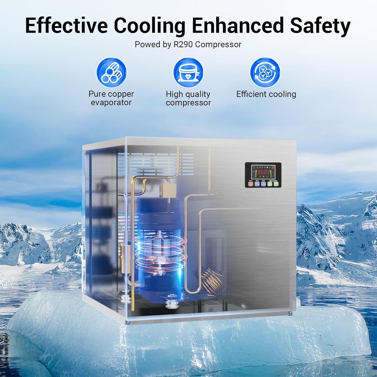 600LBS/24H Commercial Ice Machine Maker with 400LBS Storage Bin, Large Industrial Ice Maker, Self-Cleaning, Timing Function, 156 Ice Cubes Ready in 5-15min, Adjustable Ice Thicknesses