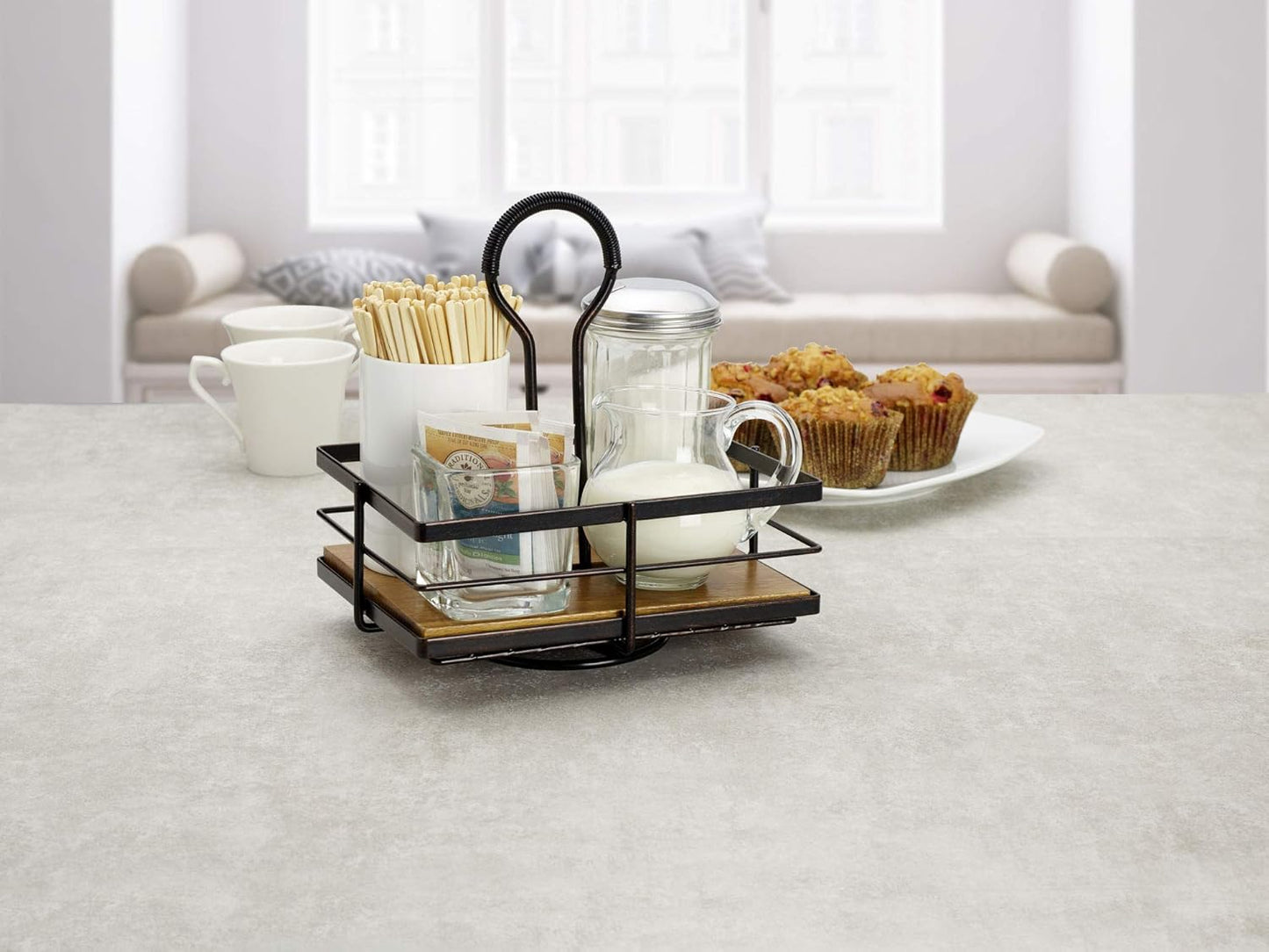 Gourmet Basics by Mikasa Nova Acacia Wood Rotating Condiment Caddy, 8.75 Inch, Black,5270309