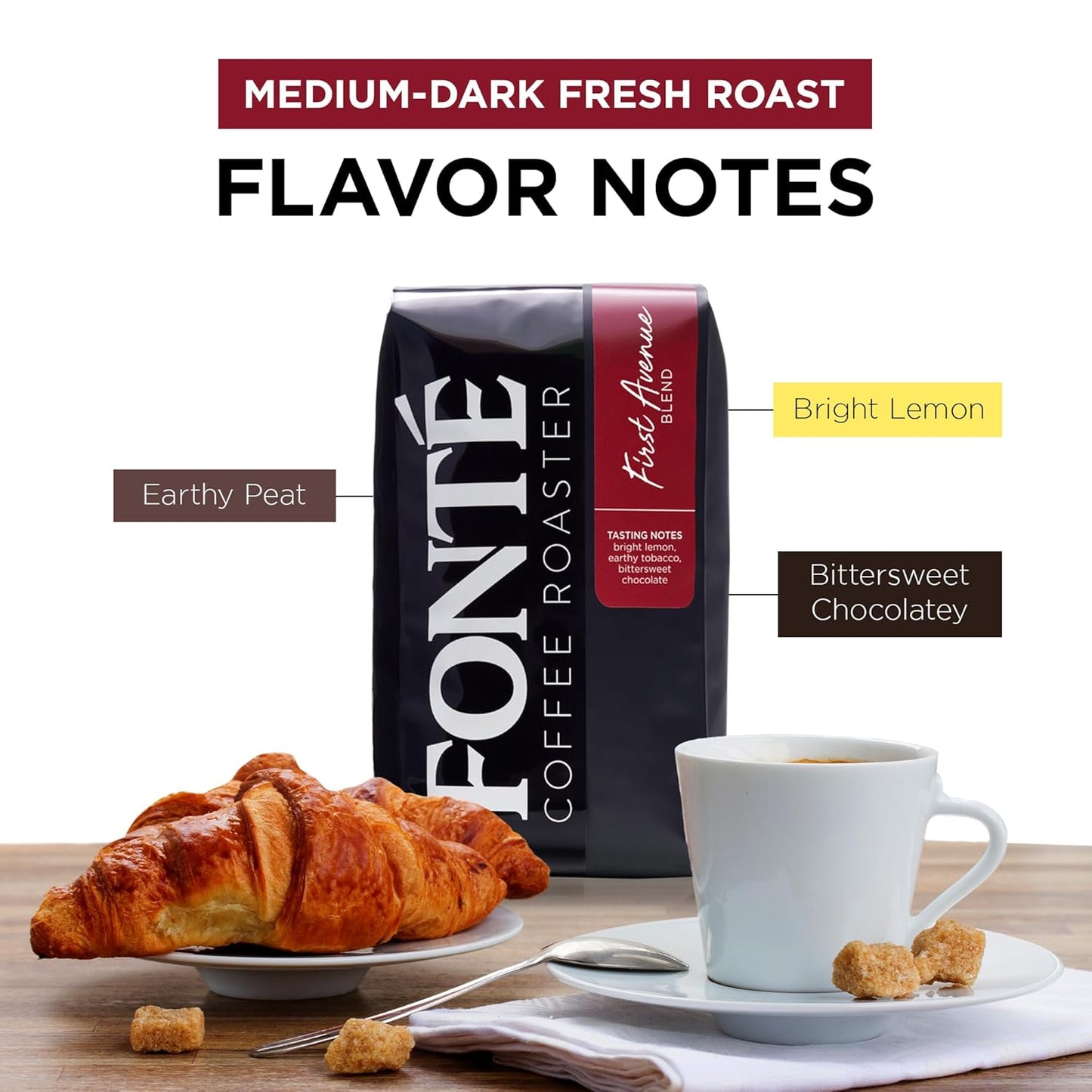 Fonte Coffee Roaster - French Press Coffee - Medium-Dark Fresh Roast - Roasted in Seattle - Single Origin - Bright Lemon, Earthy Peat, Bittersweet Chocolate - 12 oz - First Avenue