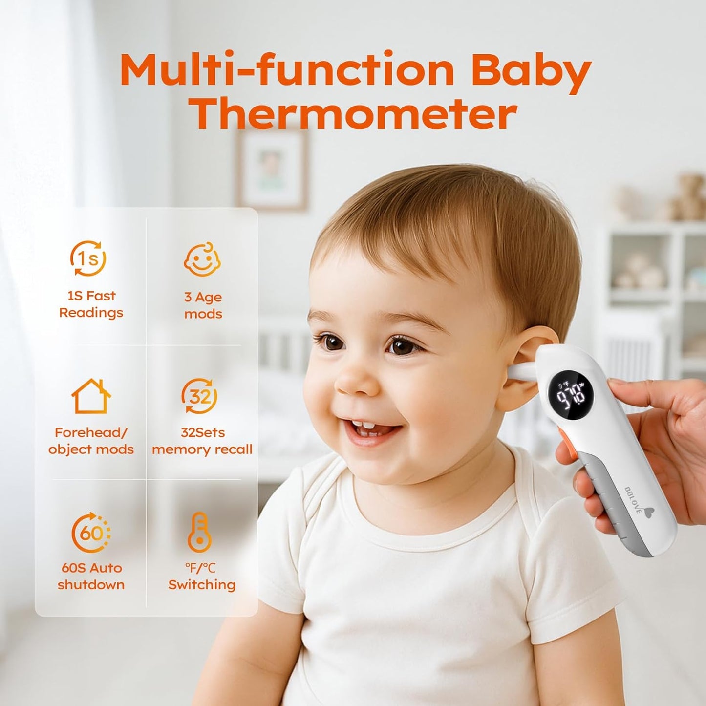 Baby Thermometer for Infants, No-Touch Forehead and Ear Thermometer with Fever Alarm, Fast Accuracy Digital Thermometer for Adults and Kids, 3 Age Modes, Object Modes