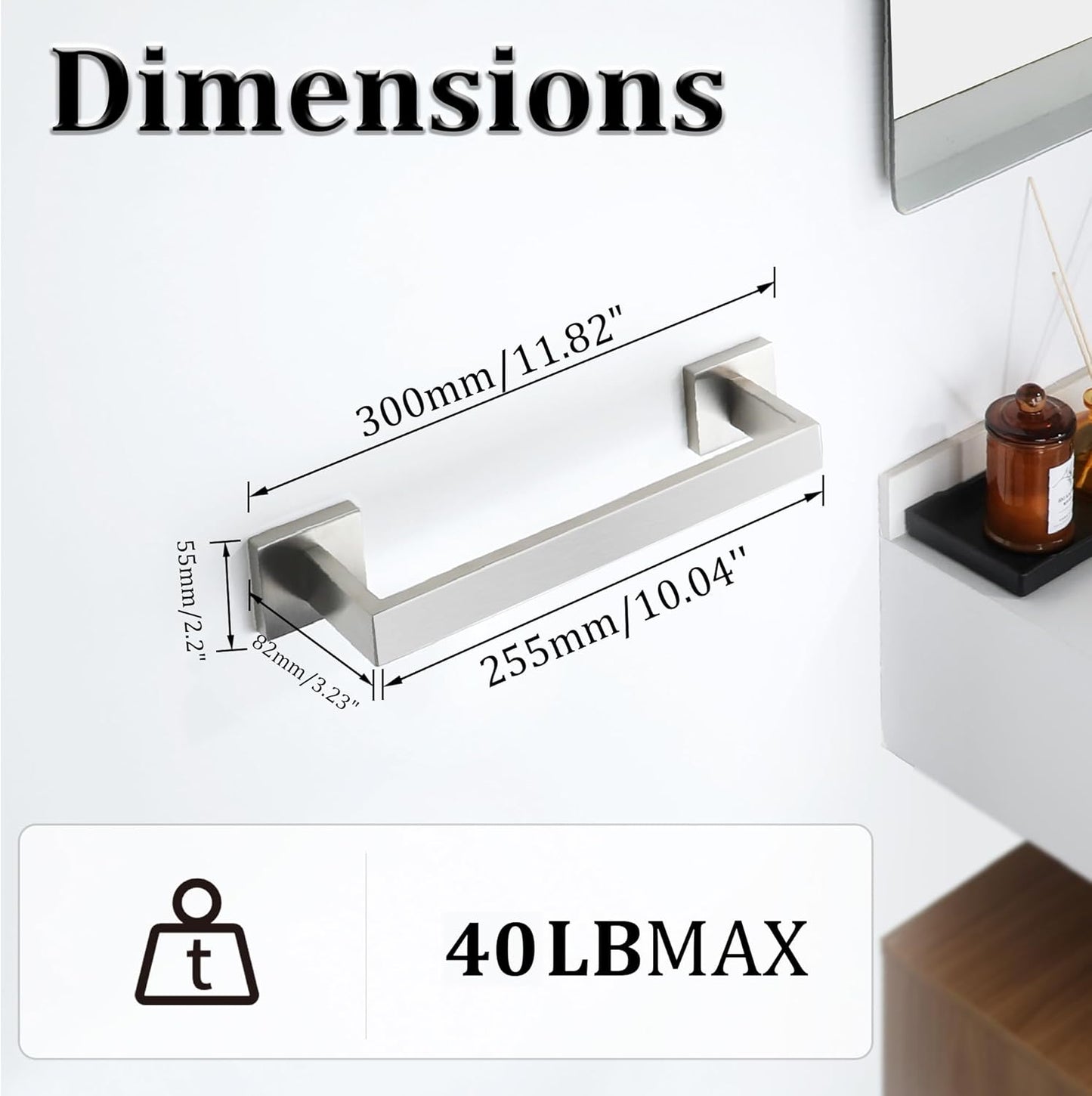 Alise Brushed Nickel Towel Bars,11.82 Inch Towel Holder Towel Racks for Bathroom and Lavatory,SUS304 Stainless Steel Hand Towel Hanger Rail Wall Mount,Useable Length 10.04 Inch Towel Bar, GYT030-LS