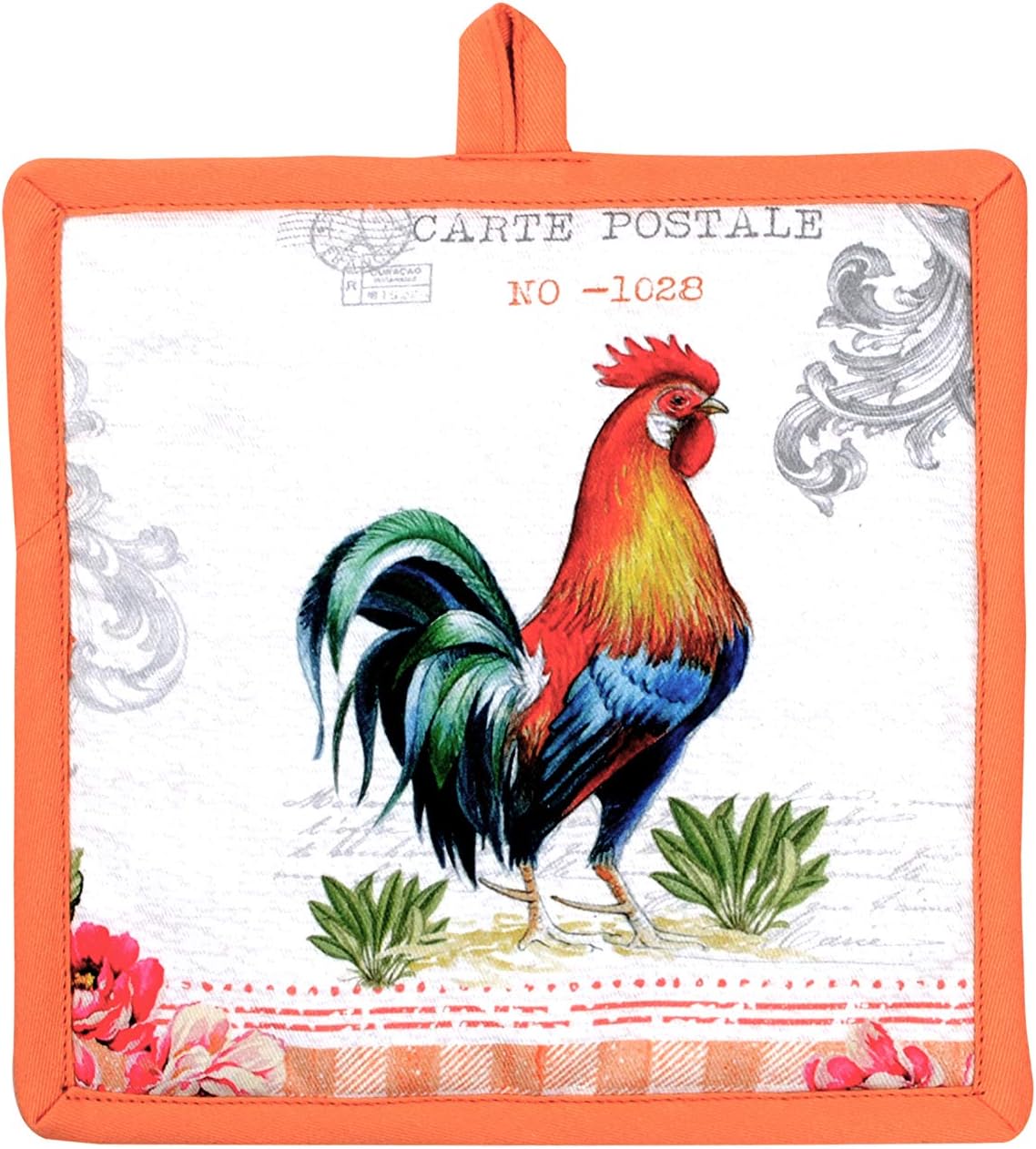 AMOUR INFINI Pot Holders Easter Decor Heat Resistant Cotton Set of 2 Nonslip 8"x8" Inch Hot Pads for Kitchen, BBQ, Baking & Cooking with Hanging Loops (Farm Rooster)