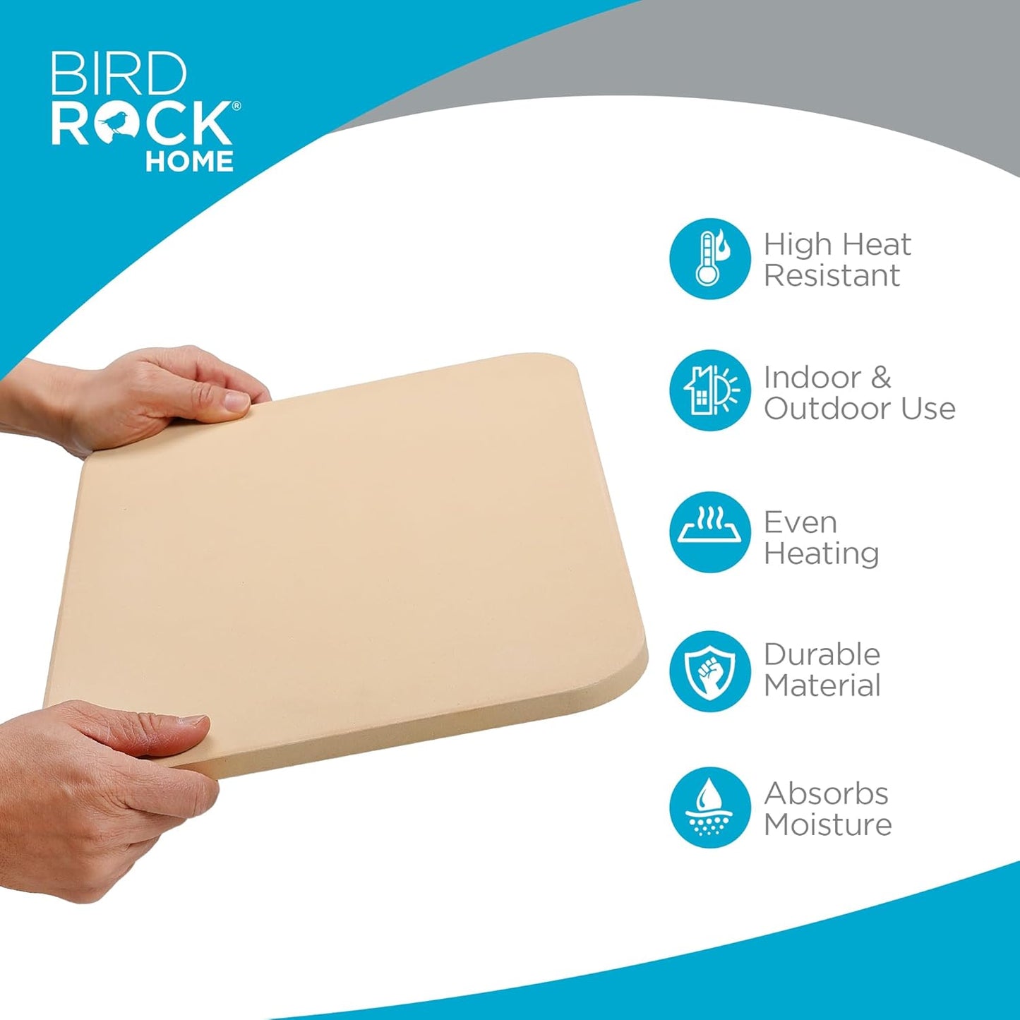 BIRDROCK HOME Pizza Stone for Oven and Grill | 15"x12" Rectangular Cordierite Baking Stone for Cooking, Bread, Pie, BBQ | Indoor - Outdoor | Grill, Smoker, Toaster Use | Ceramic Sheet for Crispy Crust