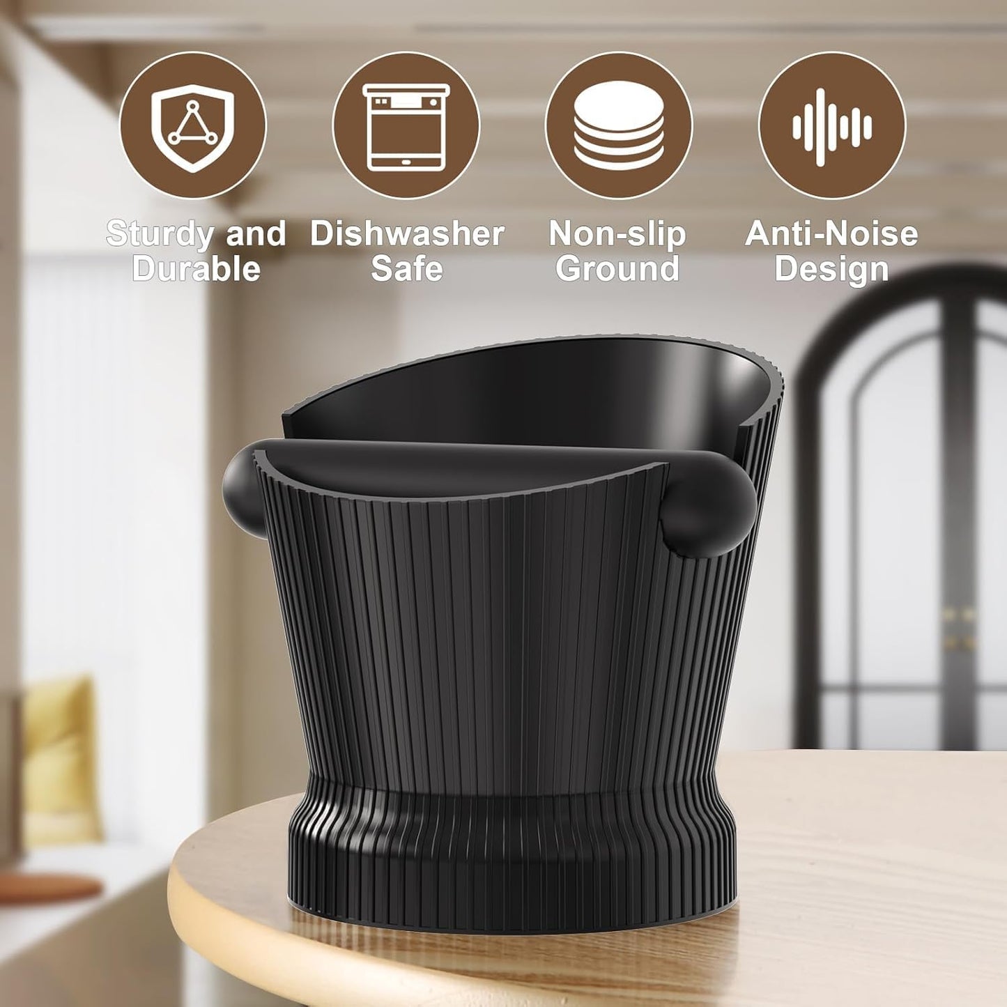 Espresso Knock Box, Coffee Knock Box with Durable Knock Bar and Non-Slip Base, Knock Box for Machine Accessories (Black Stripe)