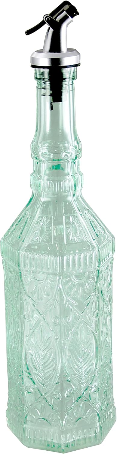 Grant Howard Gaudi Embossed Decorative Glass Oil and Vinegar Cruet with Pourer, 22 oz
