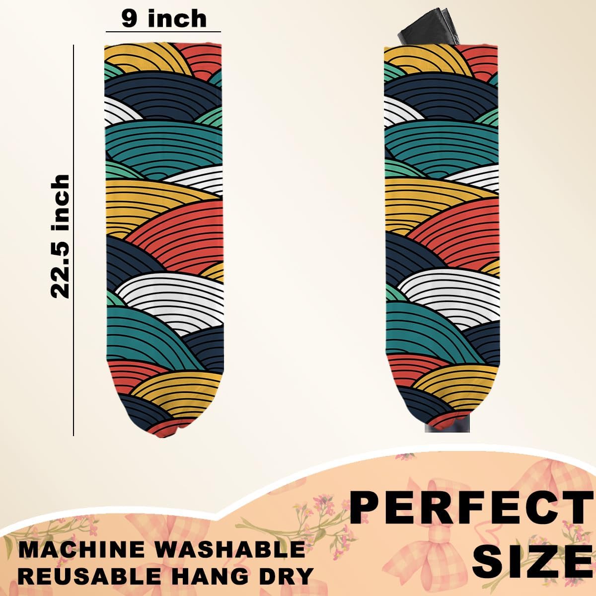 2Pcs Abstract Wave Seamless Pattern Plastic Bag Holder, Wall Mount Grocery Bag Holder for Plastic Bags, Colorful Wavy Print Reusable Grocery Bags Storage Dispenser, Farmhouse Home Kitchen Decor