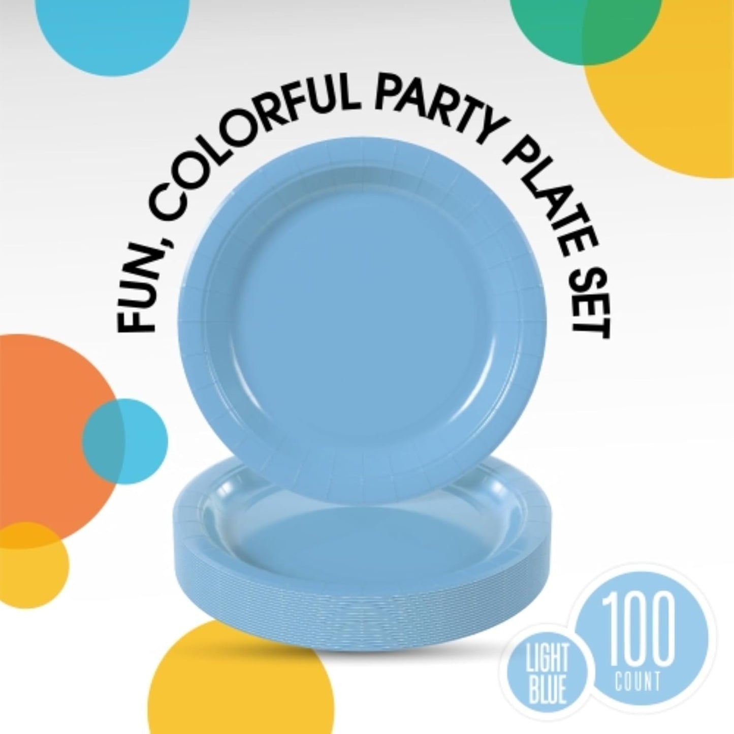 Exquisite Party Solids Light Blue Plastic Plates For Party 7" Light Blue Disposable Plates Heavy Duty Supplies 100 Pcs Plastic Dinnerware Sets Heavy Duty 350 GSM Disposable Dinnerware Set