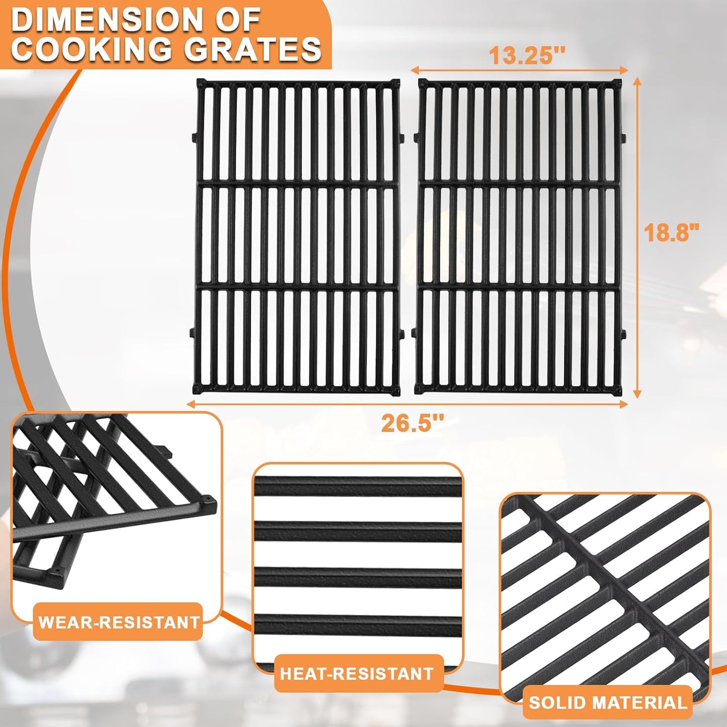 66095 Genesis II GS4 Grill Grates for Weber 3 Burner Genesis 2 GS4 Grill Replacement Parts Weber Genesis II/II LX 300 SER II E310 E315 Accessories 66805 66802 Genesis 300 (2022 YRS) Cast Iron 18.8''L