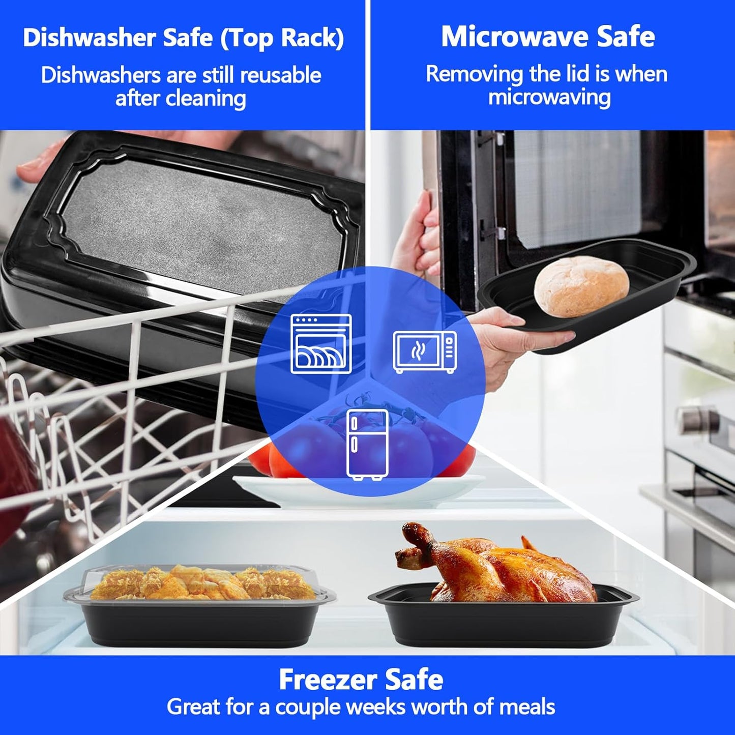 50 Pack (100-Piece) - 24oz Meal Prep Containers Salad & Snack Storage for Lunch | BPA Free & Leakproof Food Containers | To Go Take Out Plastic Bento Box | Microwave, Freezer, Dishwasher Safe