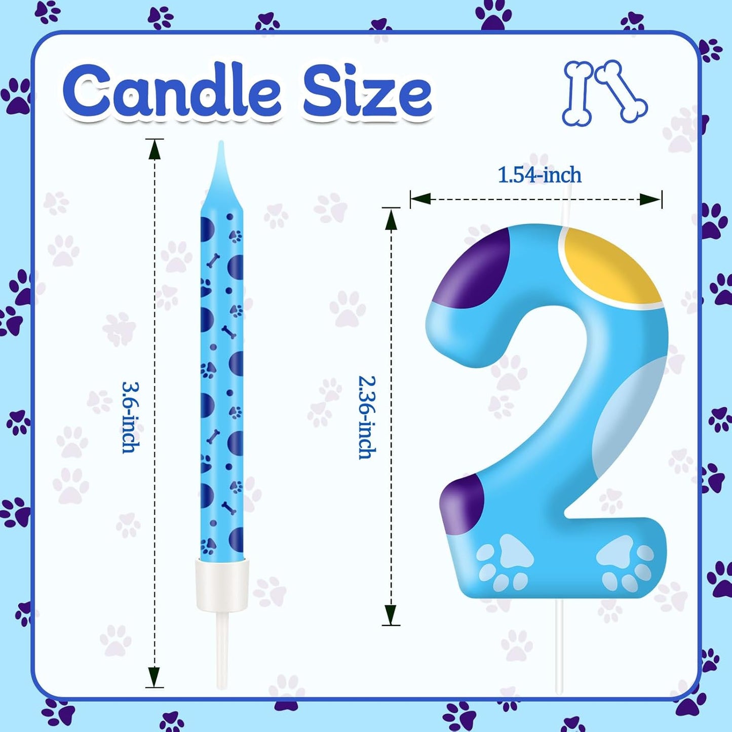 13PCS Blue Dog Paw Birthday Candles Set Cake Topper Numeral Birthday Candles for Boy Girl Dog Paw Decoration(Number 2)
