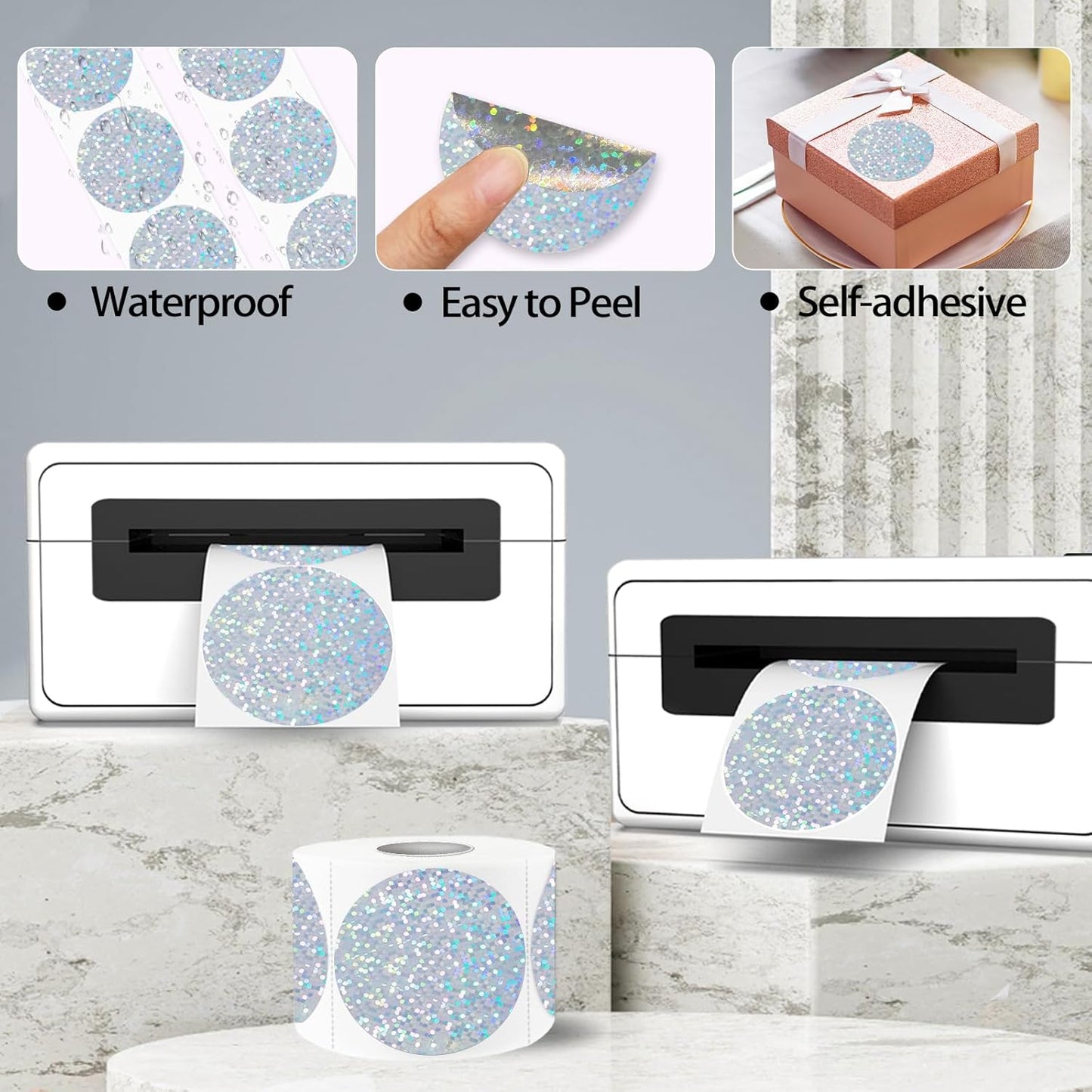 2''Holographic Thermal Label,Round Self-Adhesive Direct Thermal Label,Thermal Stickers for DIY Logo Design,Name Tag (300/Roll Small Dots