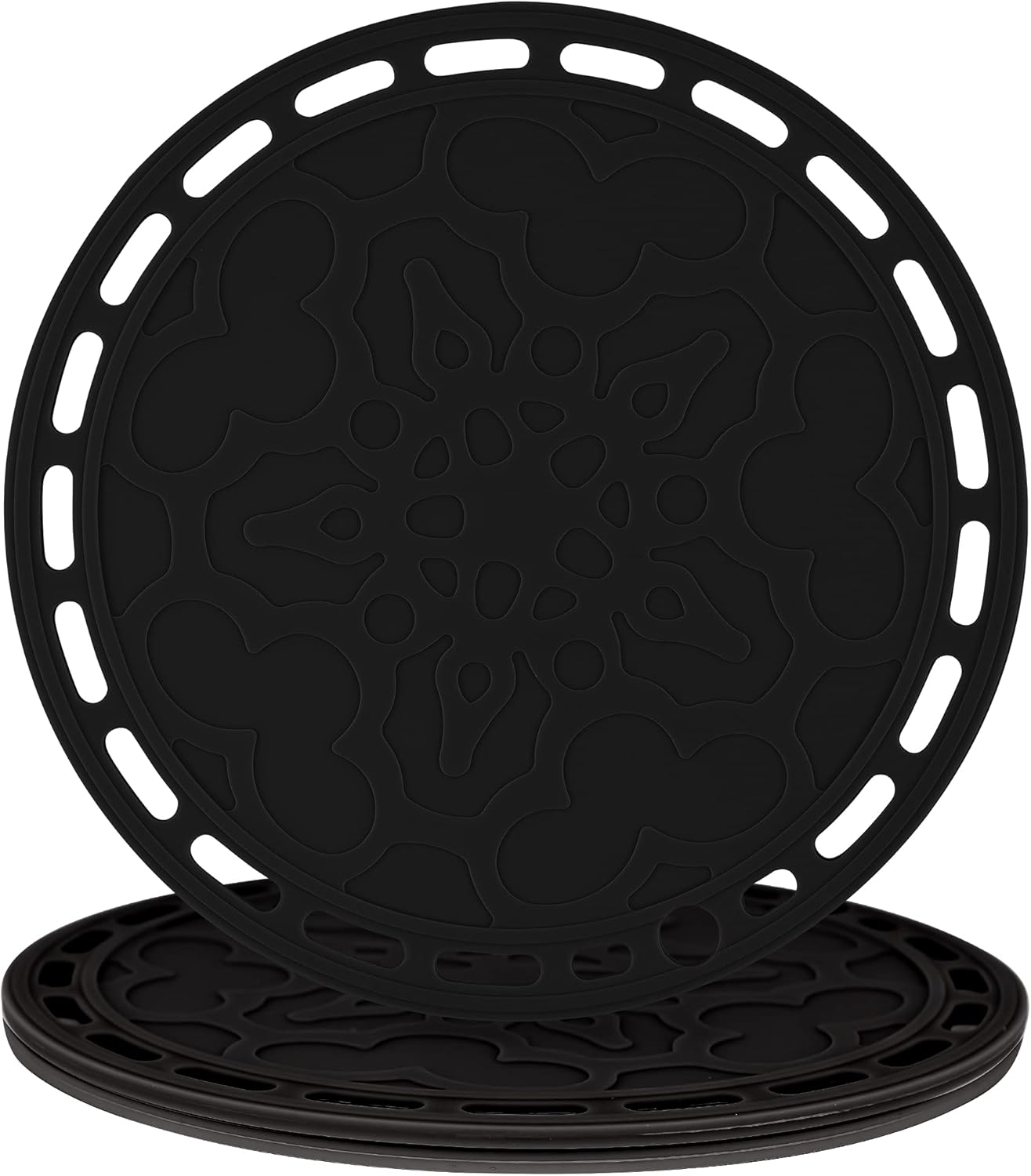 Smithcraft Silicone Trivet Mat Big Round Silicone Pot Holder Hot Pads and Trivets for Hot Dishes and Hot Pots, Hot Mats for Countertops, Tables, Spoon Rest Small Place Mats Set of 3 Color Black