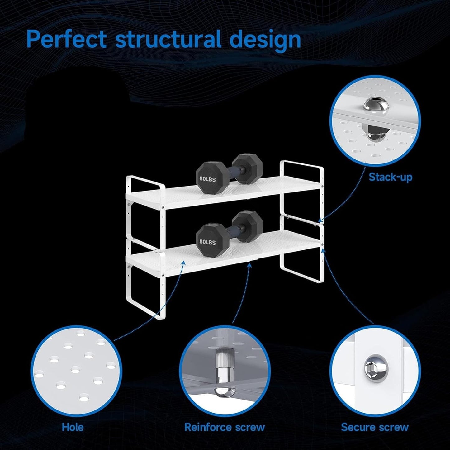 Expandable Cabinet Shelf Organizer Adjustable Metal Spice Rack Stackable Freestanding Counter Storage Shelves for Kitchen Cabinet Under Sink Office Desk (White - 3Pack - L16.5-27'' * W8'' * H9.6'')